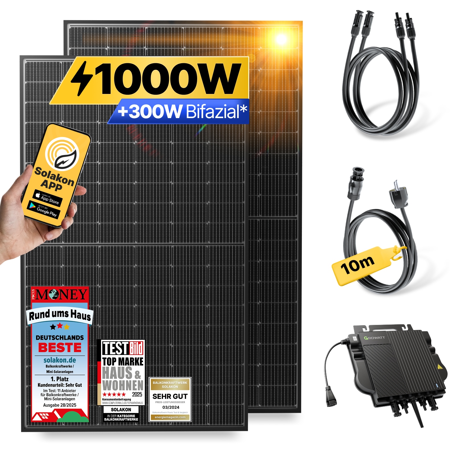 Balkonkraftwerk 1000W/800W Solaranlage Steckerfertig WIFI Komplettset Photovoltaik Anlage 800W, Kabell&auml;nge: 10m - Bild 1