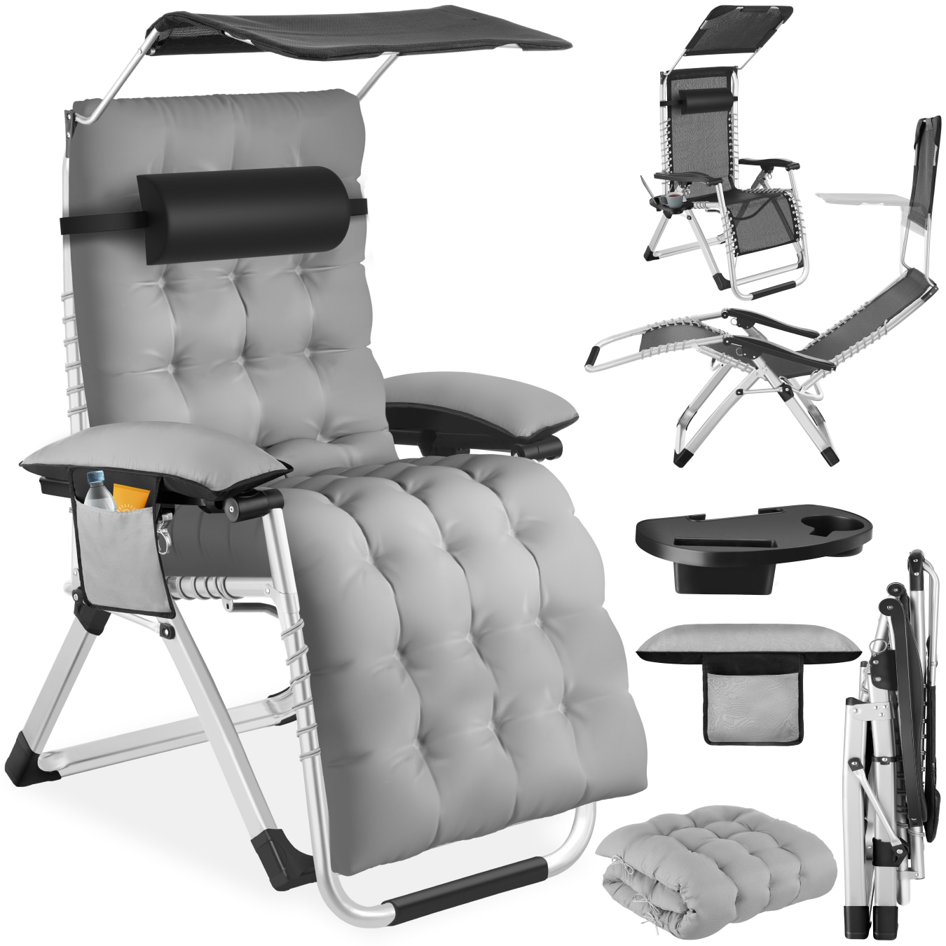 tectake&reg; Sonnenliege, klappbar, flexible R&uuml;ckenlehne und Fu&szlig;ablage, abnehmbare Sitz-, Arm- und Kopfpolster, mit Ablagetisch und Stautasche - Bild 1