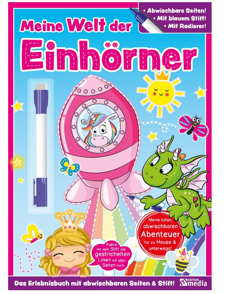 Abwischbare B&uuml;cher - versch. Ausf&uuml;hrungen - Einh&ouml;rner & Prinzessinnen - Bild 1