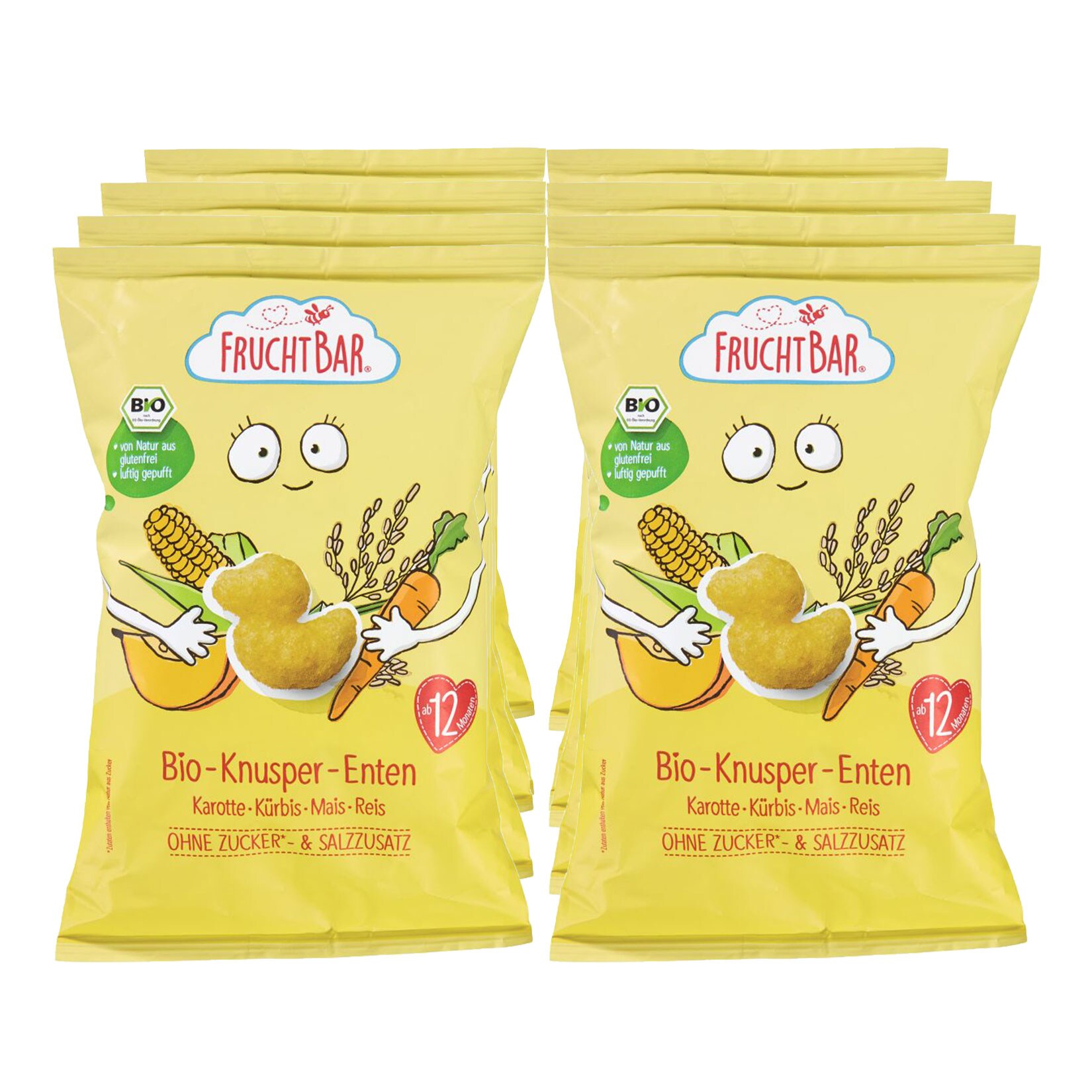 FruchtBar &ndash; Bio-Knusper-Enten mit Karotte, K&uuml;rbis, Mais, Reis 30g, 8er Pack - Bild 1