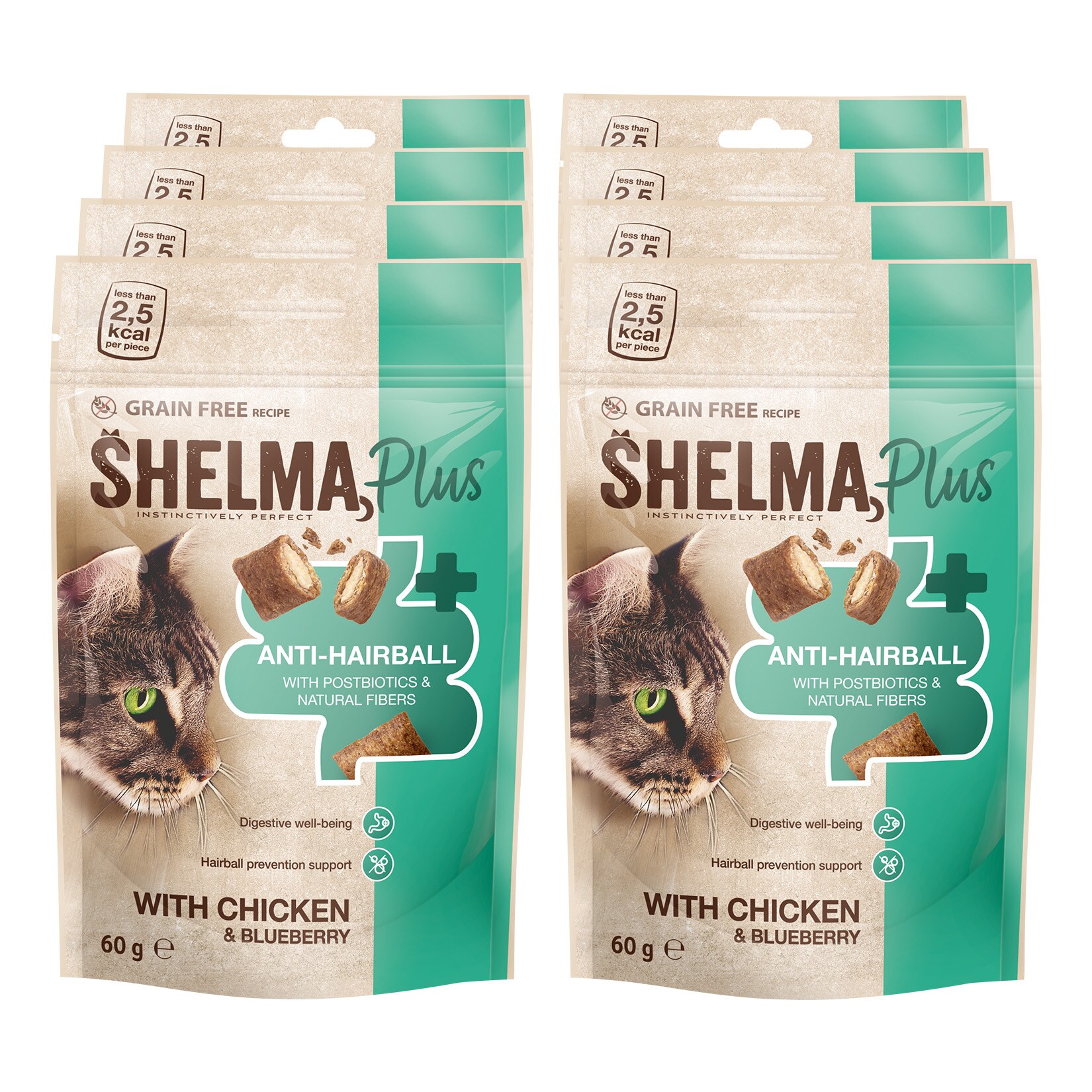 Shelma Anti-Hairball mit Huhn & Blaubeeren 60 Gramm, 8er Pack - Bild 1