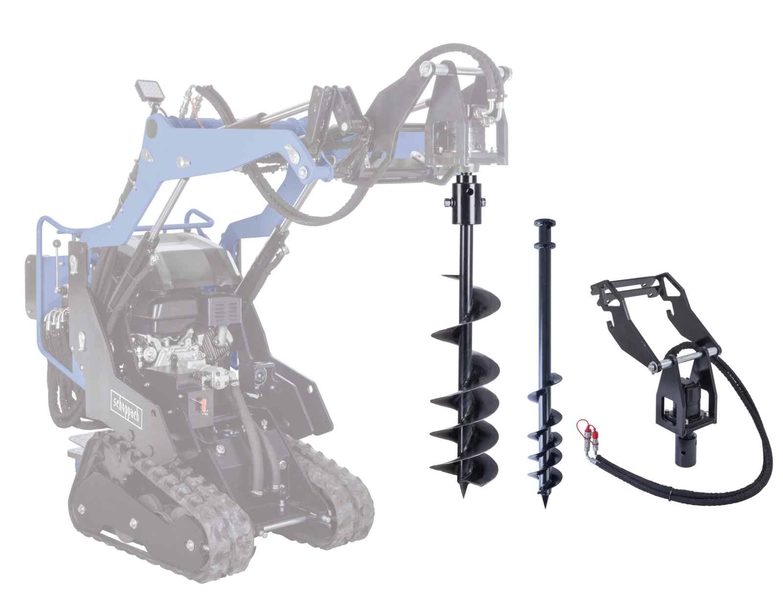 Scheppach Antriebseinheit f&uuml;r Erdbohrer + Erdbohrer &oslash; 100mm + Erdbohrer &oslash; 200mm f&uuml;r Kompaktlader MKL730 - Bild 1