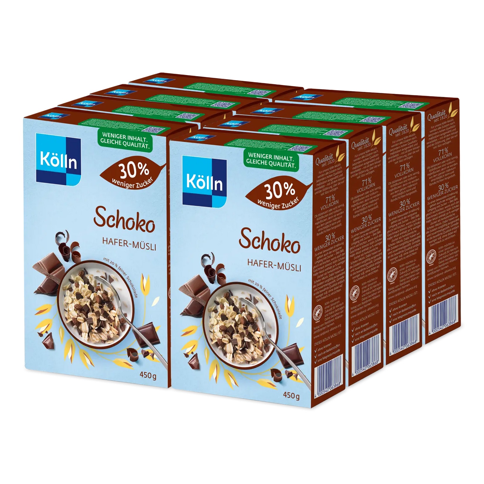 K&ouml;lln Schoko M&uuml;sli weniger Zucker 450 g, 8er Pack - Bild 1