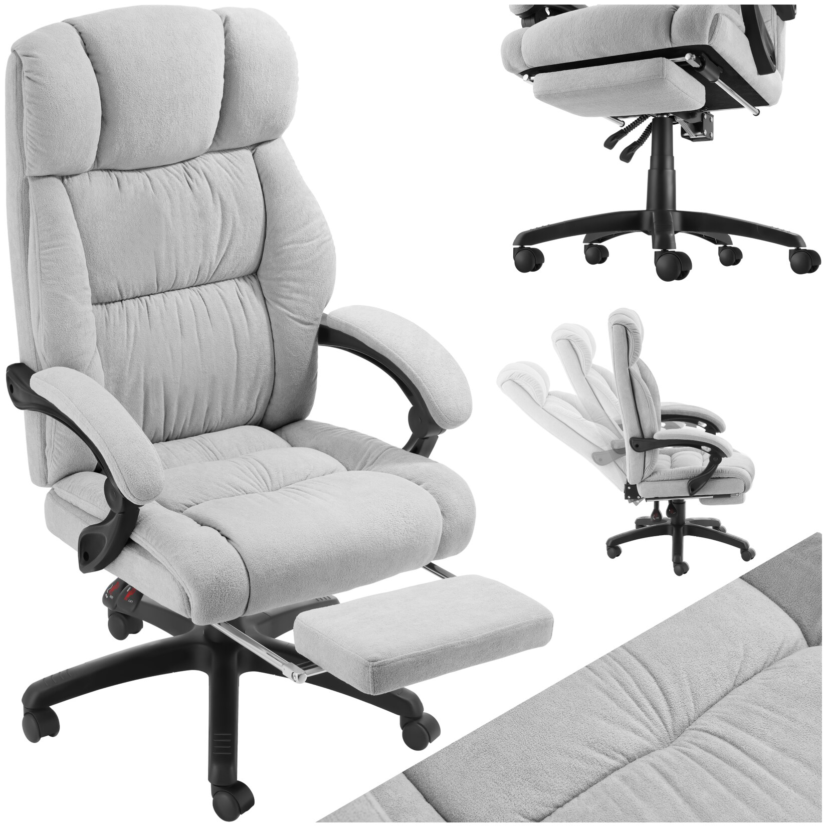 tectake Bürostuhl, dicke Polsterung mit weichem Velours, ergonomische Form, Belastbarkeit 120 kg