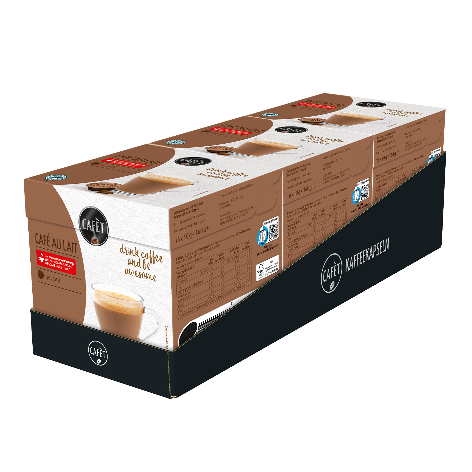 Cafet Dolce Gusto Caf&eacute; au Lait Kaspeln 160 g, 3er Pack - Bild 1