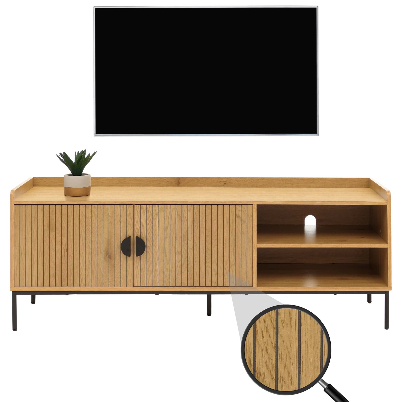 TV-Rack MCW-O39, TV-Board Fernsehtisch Lowboard TV-Schrank Kommode, Melamin MDF 56x150x40cm ~ natur | 04057651763439