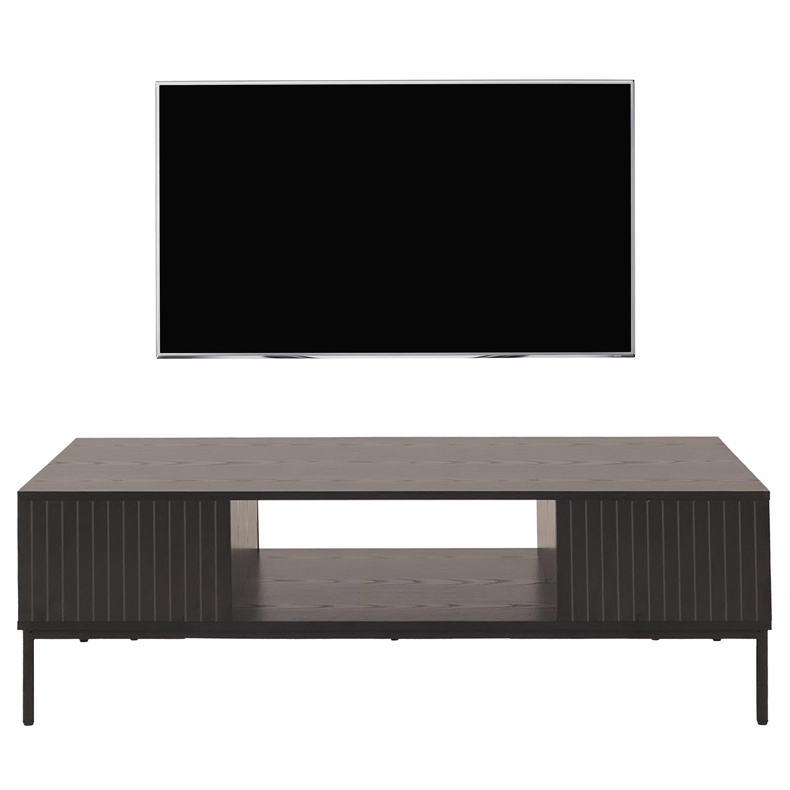 TV-Rack MCW-O39, TV-Board Fernsehtisch Lowboard TV-Schrank Ablage F&auml;cher, Melamin MDF 39x120x60cm ~ Holzoptik schwarz - Bild 1