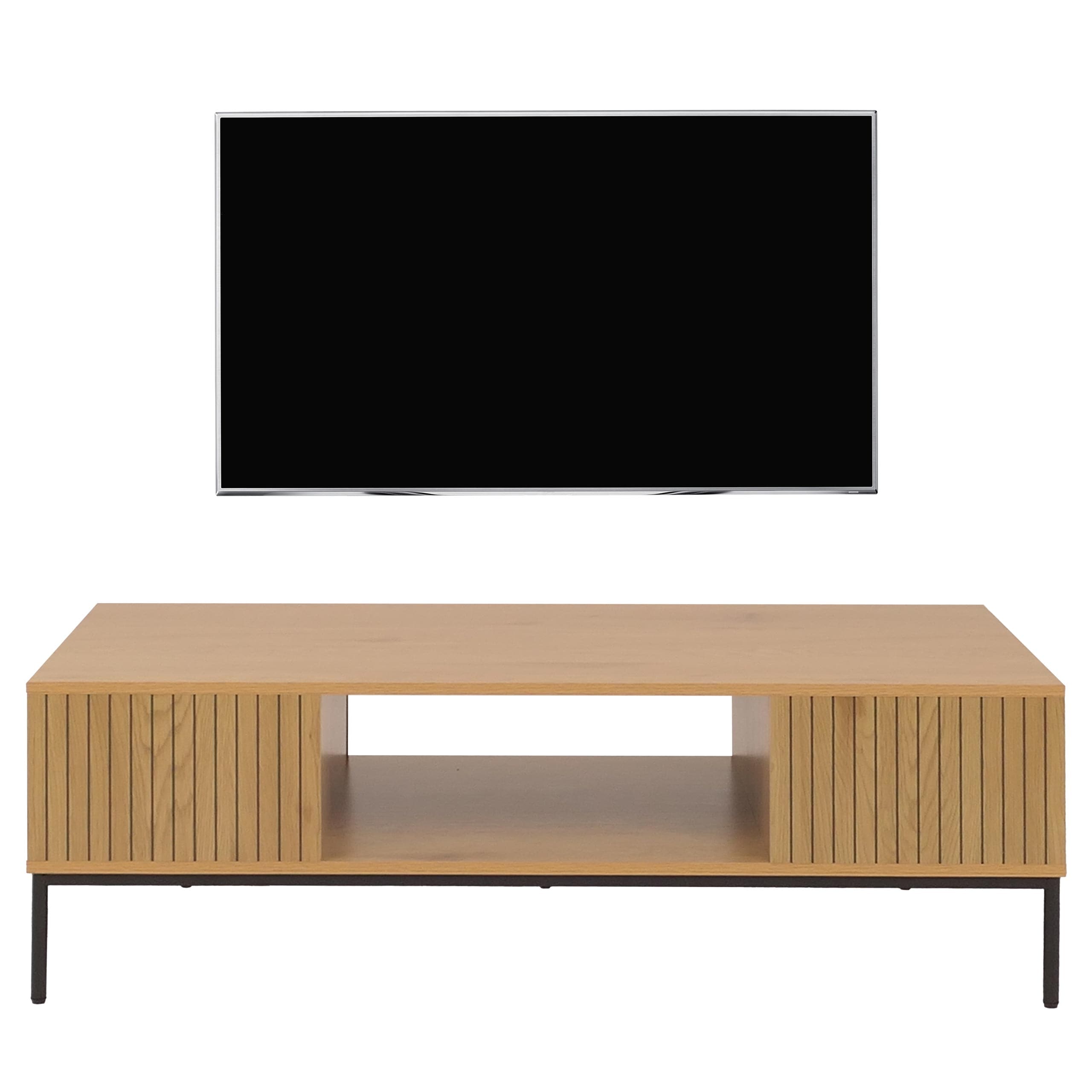 TV-Rack MCW-O39, TV-Board Fernsehtisch Lowboard TV-Schrank Ablage, Melamin MDF 39x120x60cm ~ natur - Bild 1