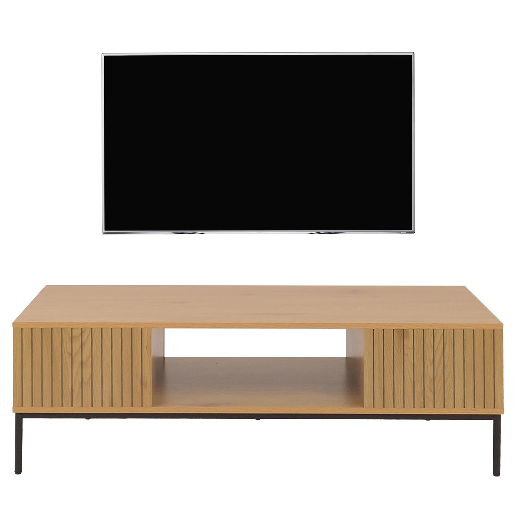 TV-Rack MCW-O39, TV-Board Fernsehtisch Lowboard TV-Schrank Ablage, Melamin MDF 39x120x60cm ~ natur | 04057651763804