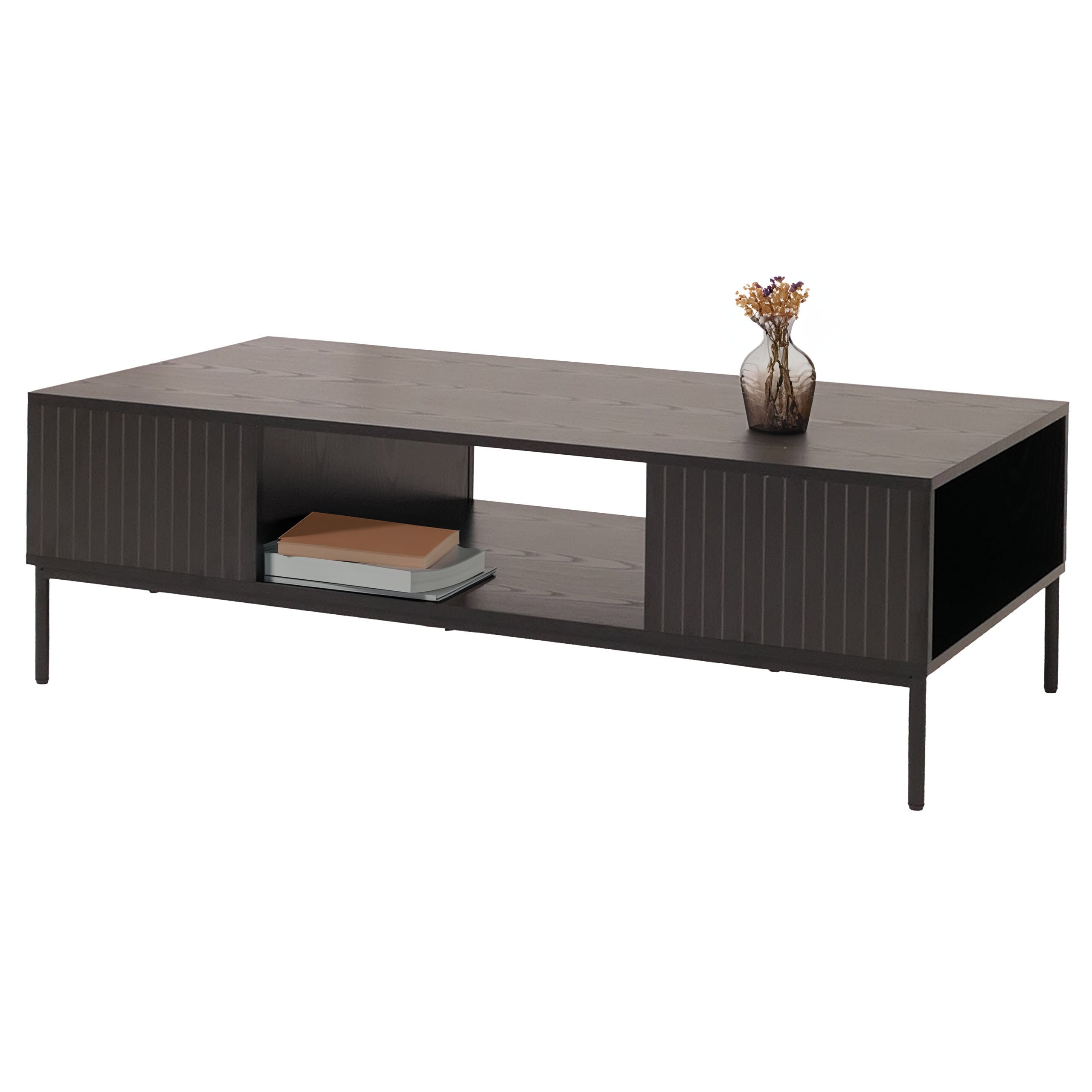 Couchtisch MCW-O39, Tisch Sofatisch Beistelltisch Ablage F&auml;cher, Melamin MDF 39x120x60cm ~ Holzoptik schwarz - Bild 1