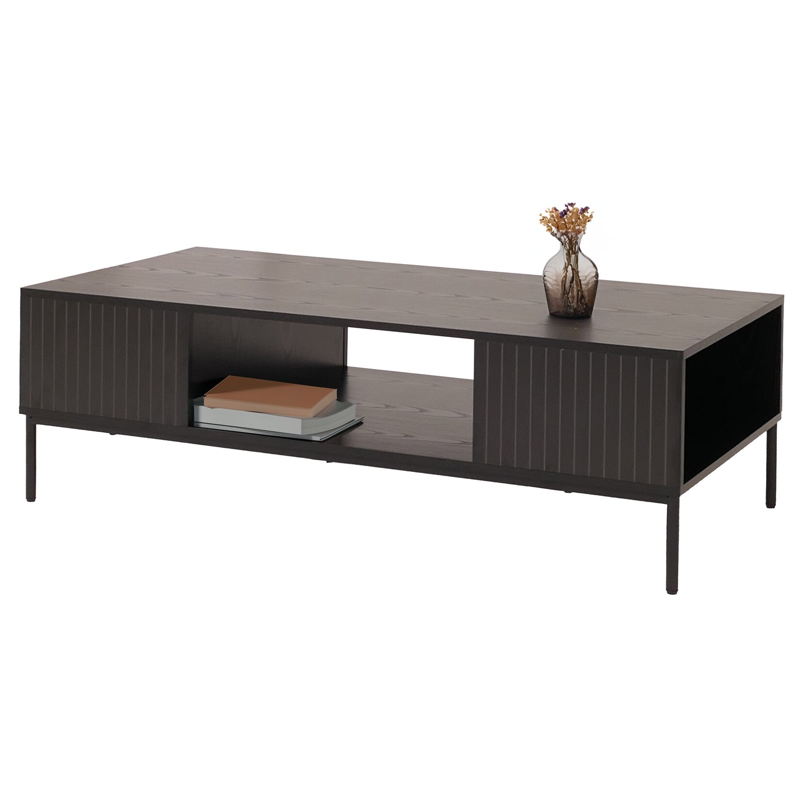 Couchtisch MCW-O39, Tisch Sofatisch Beistelltisch Ablage Fächer, Melamin MDF 39x120x60cm ~ Holzoptik schwarz