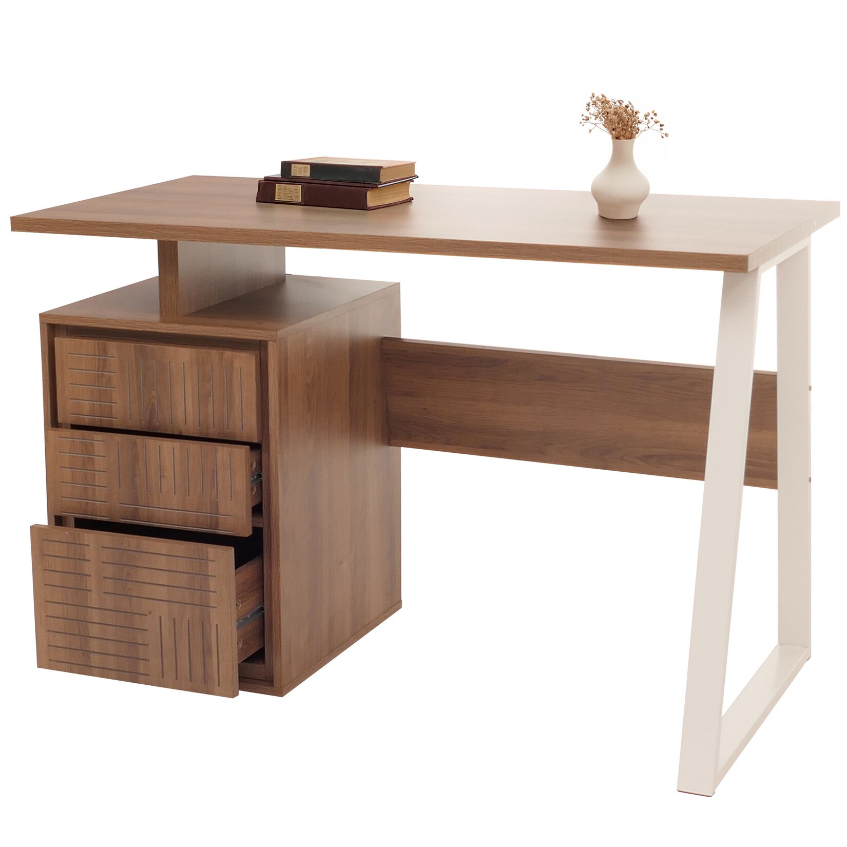 Schreibtisch MCW-O32, Bürotisch Computertisch Arbeitstisch, Schublade, Melamin Holz, 77x118x58cm ~ braun