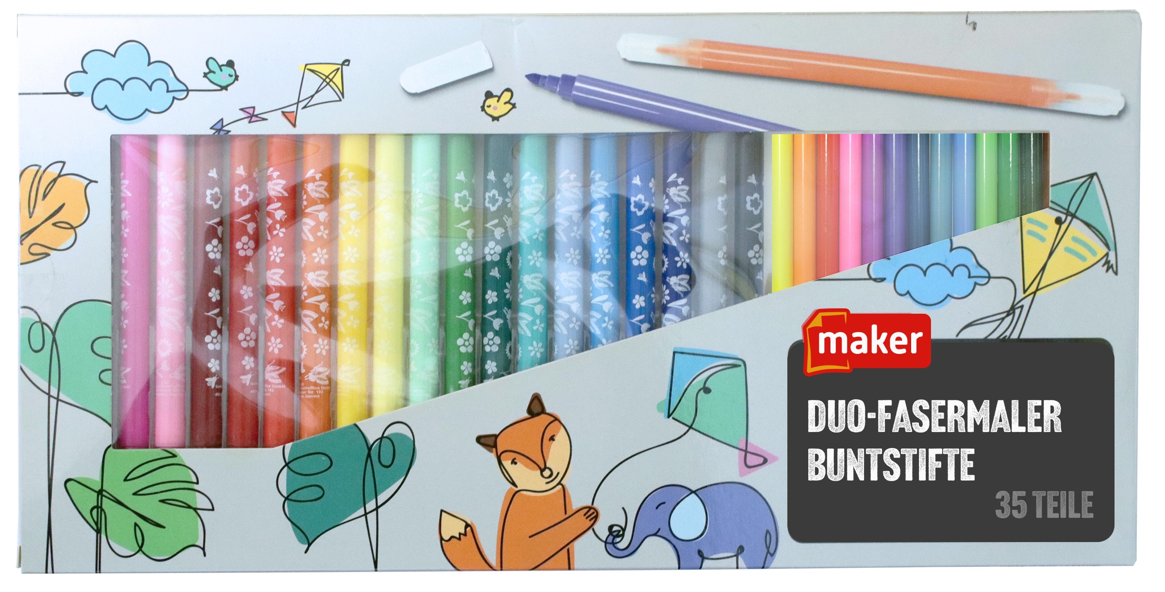 MAKER 35 teiliges XXL Set, bestehend aus 15 sortierten Farbstiften und 20 Duofasermaler, verpackt im Kartonetui mit Sichtfenster - Bild 1
