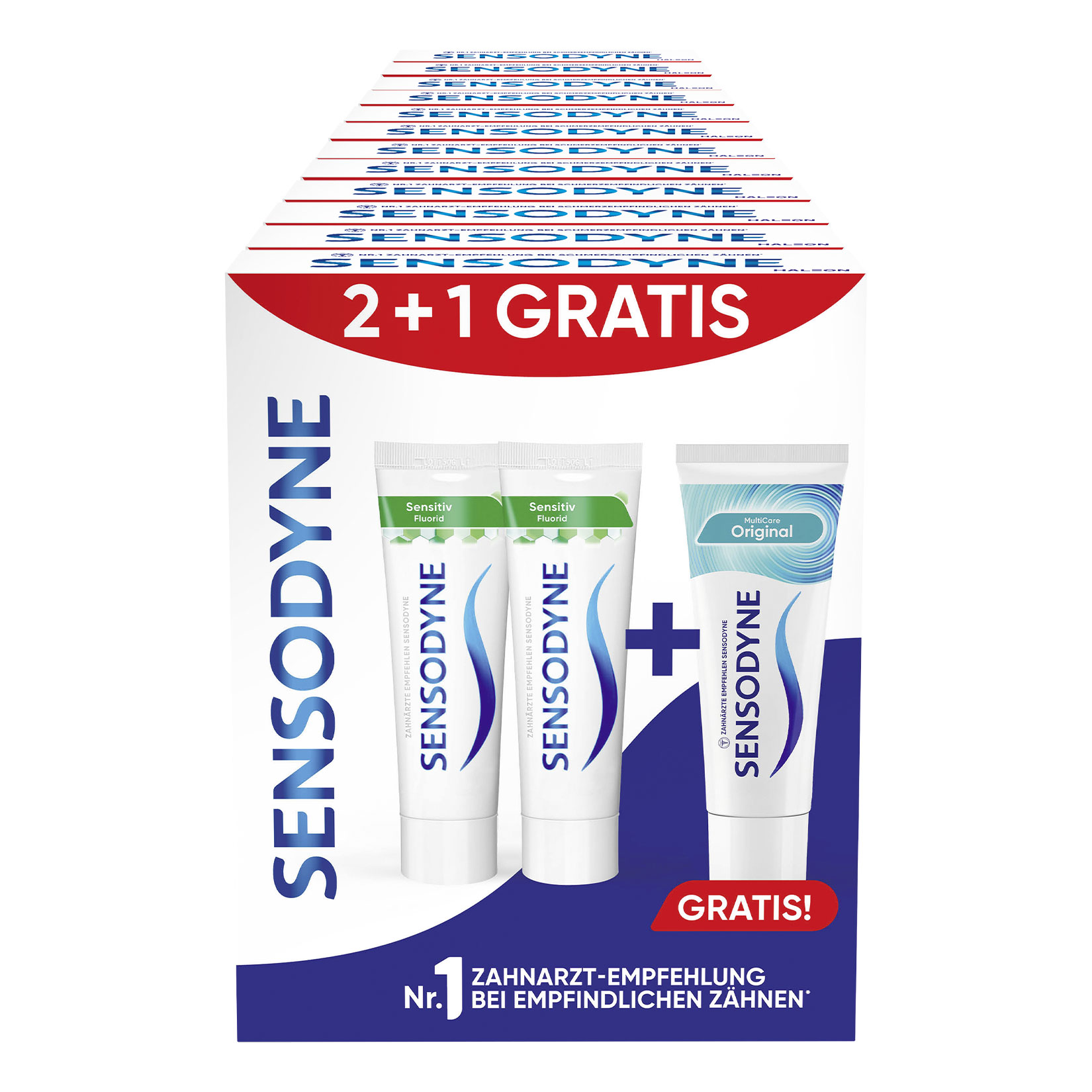 Sensodyne Fluorid 2 x 75 ml + Multicare Original 75 ml gratis, 12er Pack - Bild 1