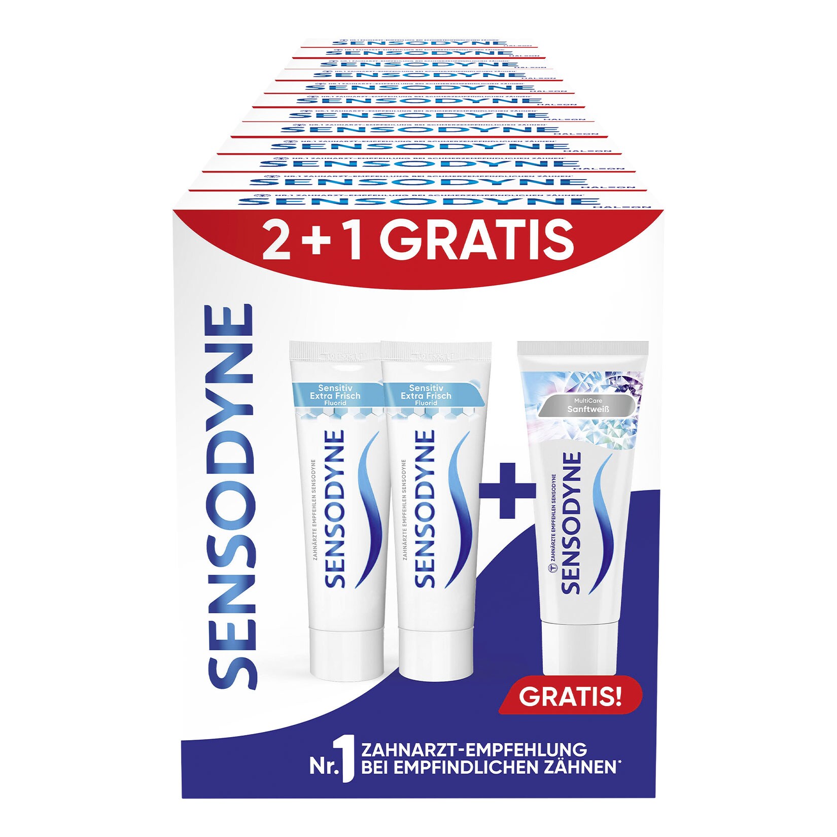 Sensodyne Fluorid Extra Frisch 2 x 75ml + MultiCare Sanftweiss 75ml gratis, 12er Pack - Bild 1