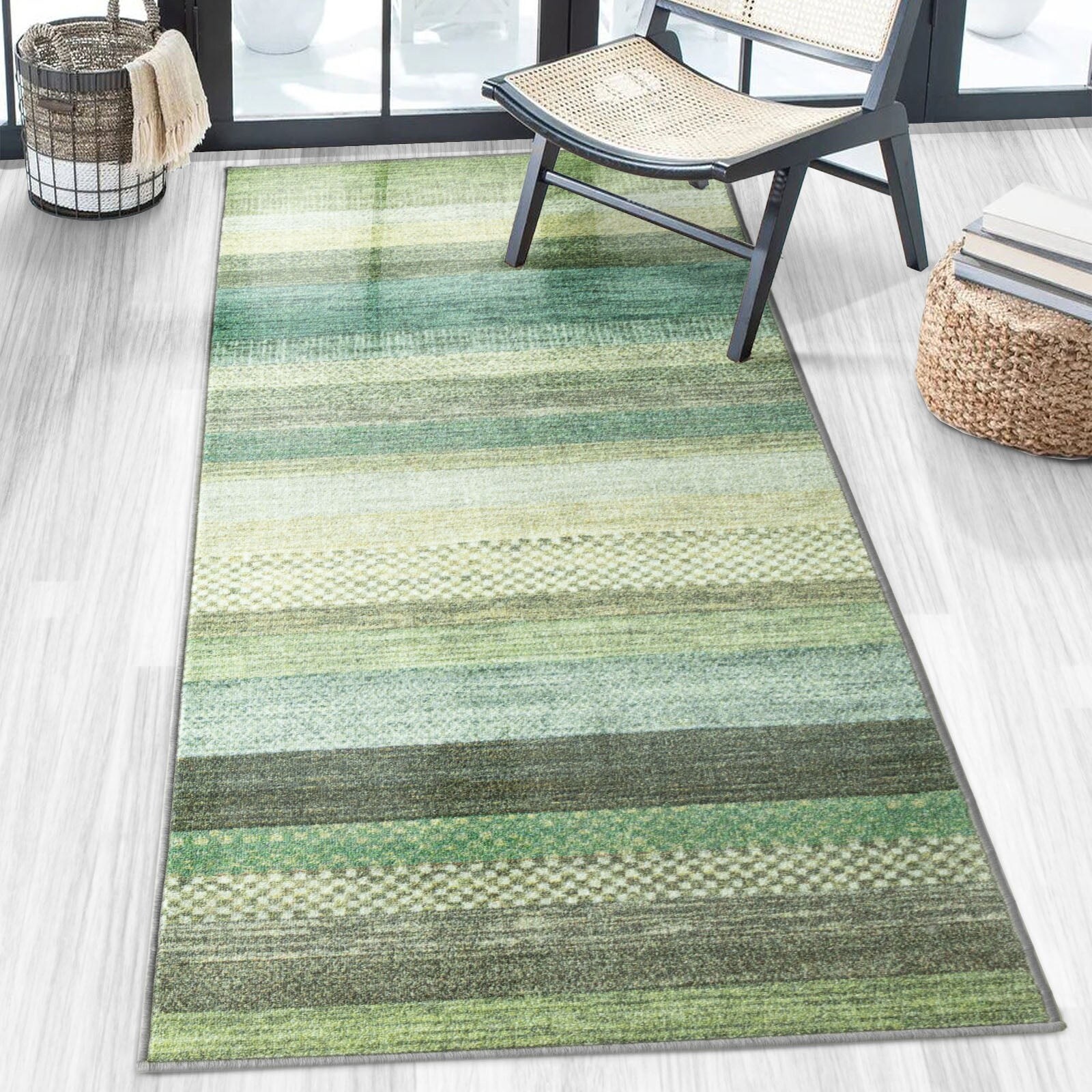 Floordirekt Teppich-Läufer auf Maß Naxos Grün-Blau