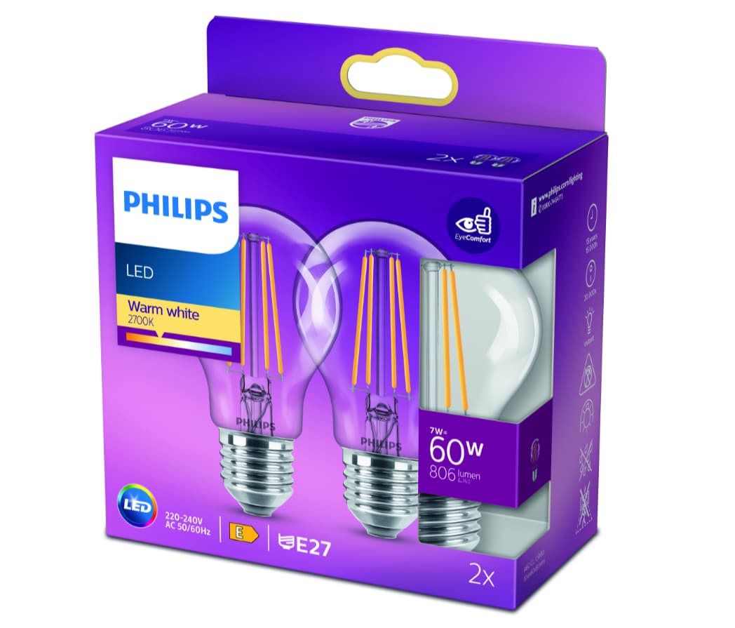 Philips LED Birne E27 60W 2ST - Bild 1