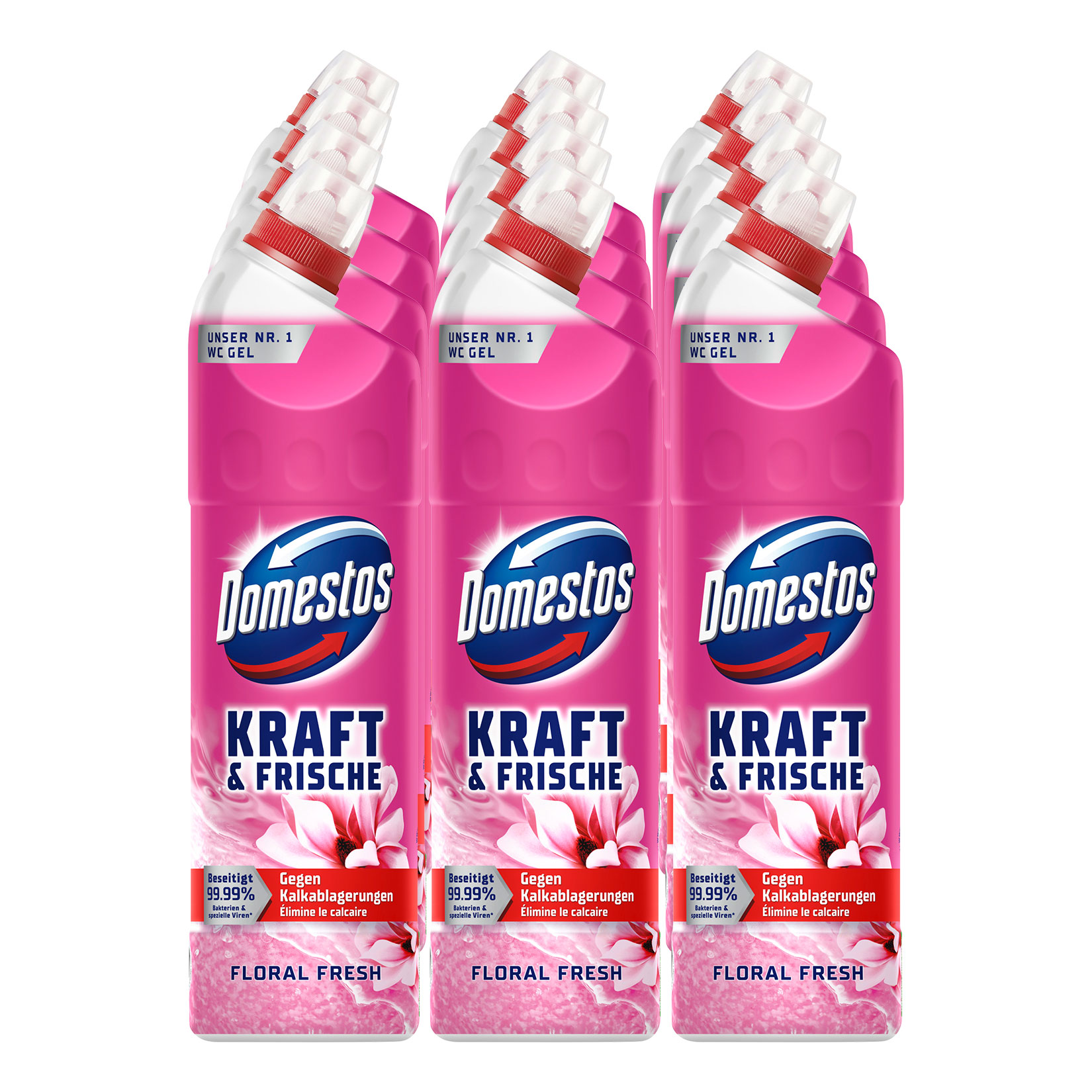 Domestos WC-Gel Kraft & Frische Floral 750 ml, 12er Pack - Bild 1