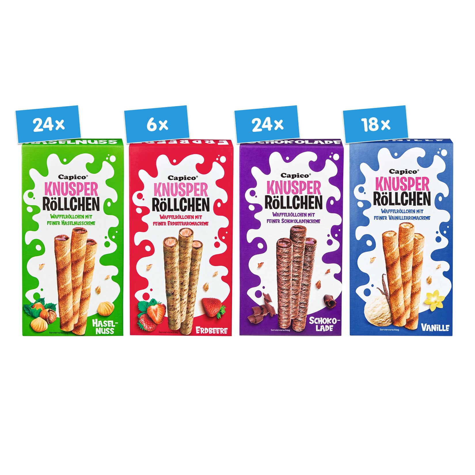 Capico Waffelr&ouml;llchen 75g verschiedene Sorten, 72er Pack - Bild 1