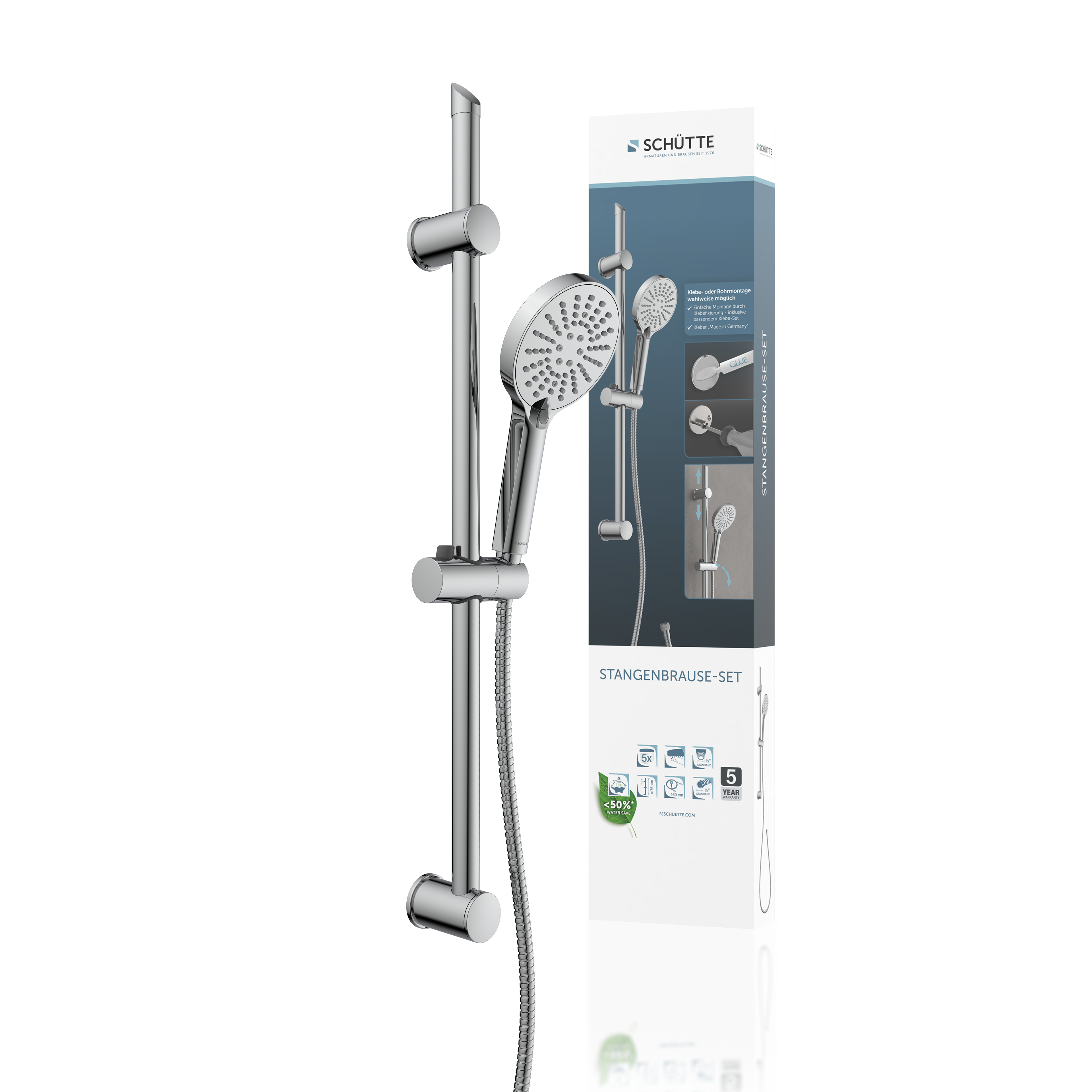 Stangenbrause-Set, Chrom, zum Kleben - Bild 1