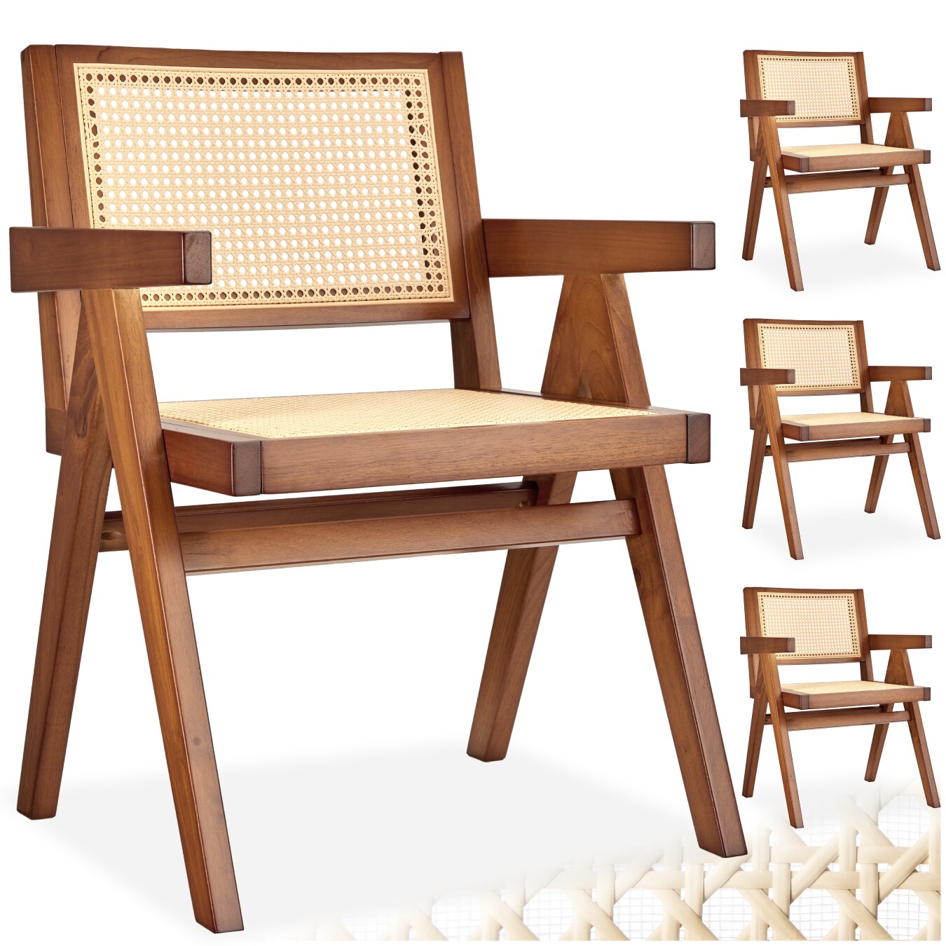 tectake® Armlehnstuhl, Boho-Stil, massives Holzgestell mit Lackierung, 59 x 56,5 x 82,5 cm, Belastbarkeit 120 kg