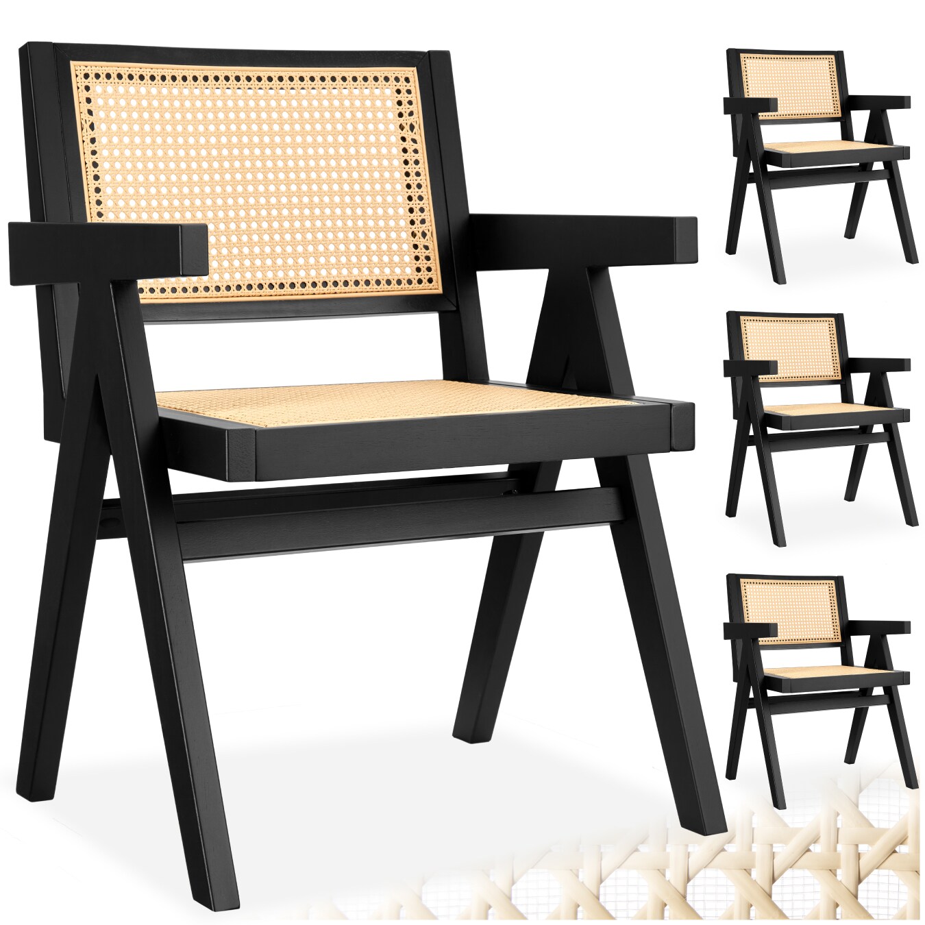 tectake® Armlehnstuhl, Boho-Stil, massives Holzgestell mit Lackierung, 59 x 56,5 x 82,5 cm, Belastbarkeit 120 kg