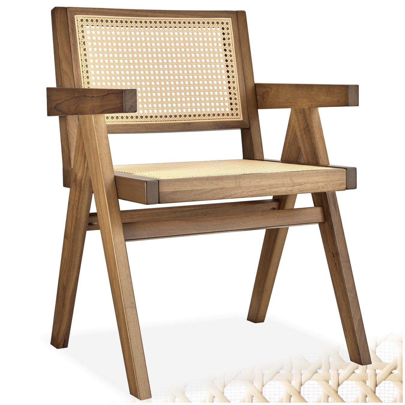 tectake® Armlehnstuhl, Boho-Stil, massives Holzgestell mit Lackierung, 59 x 56,5 x 82,5 cm, Belastbarkeit 120 kg