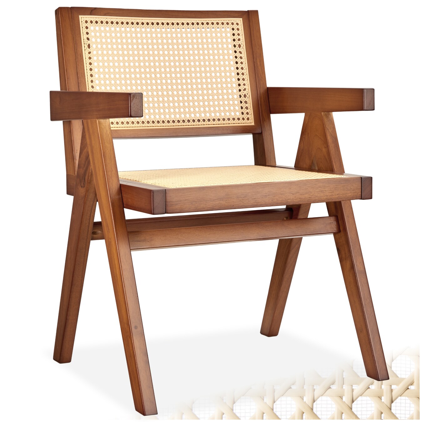 tectake® Armlehnstuhl, Boho-Stil, massives Holzgestell mit Lackierung, 59 x 56,5 x 82,5 cm, Belastbarkeit 120 kg