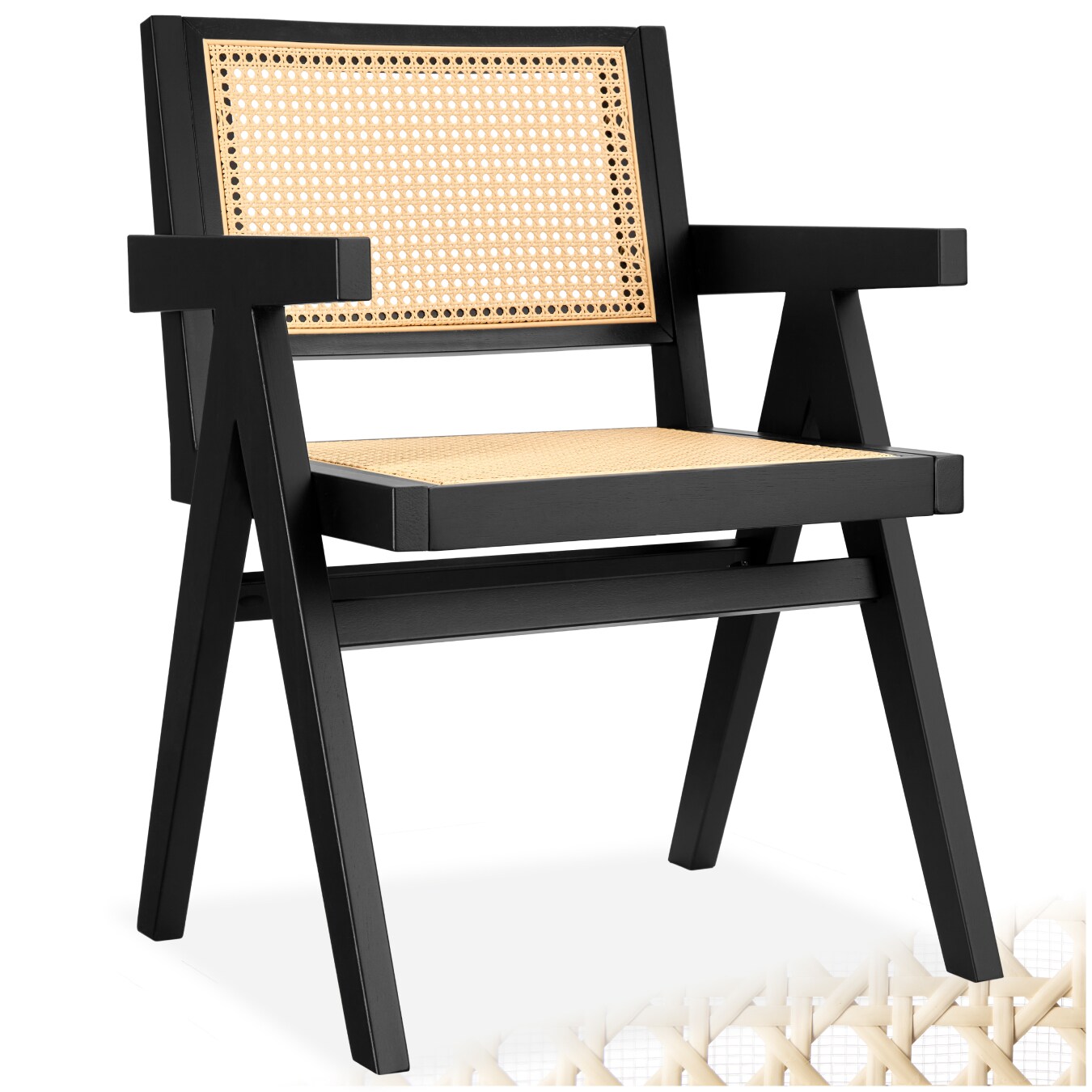 tectake® Armlehnstuhl, Boho-Stil, massives Holzgestell mit Lackierung, 59 x 56,5 x 82,5 cm, Belastbarkeit 120 kg