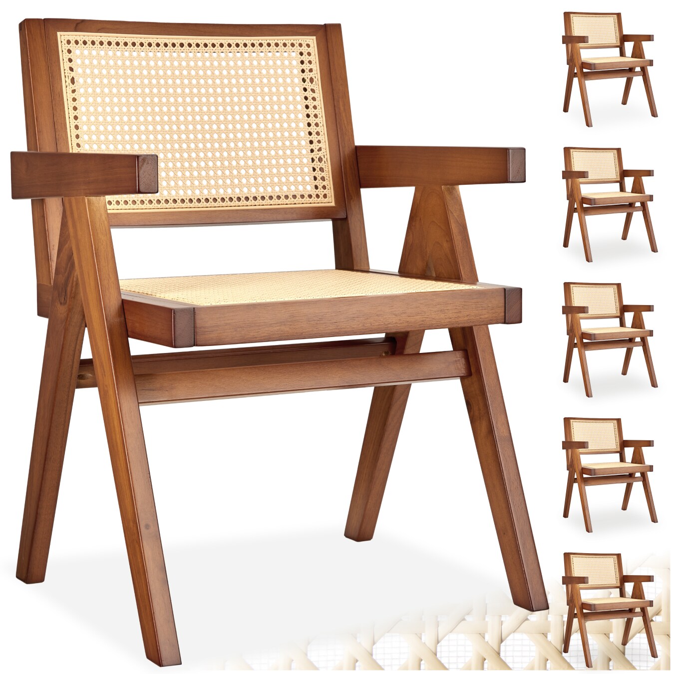 tectake® Armlehnstuhl, Boho-Stil, massives Holzgestell mit Lackierung, 59 x 56,5 x 82,5 cm, Belastbarkeit 120 kg