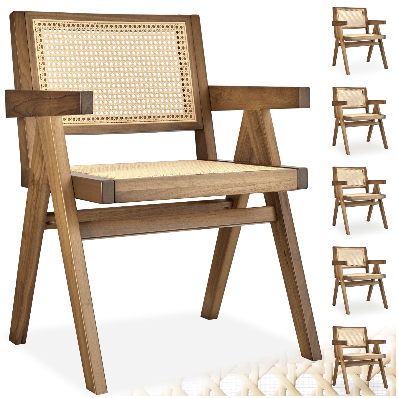 tectake® Armlehnstuhl, Boho-Stil, massives Holzgestell mit Lackierung, 59 x 56,5 x 82,5 cm, Belastbarkeit 120 kg