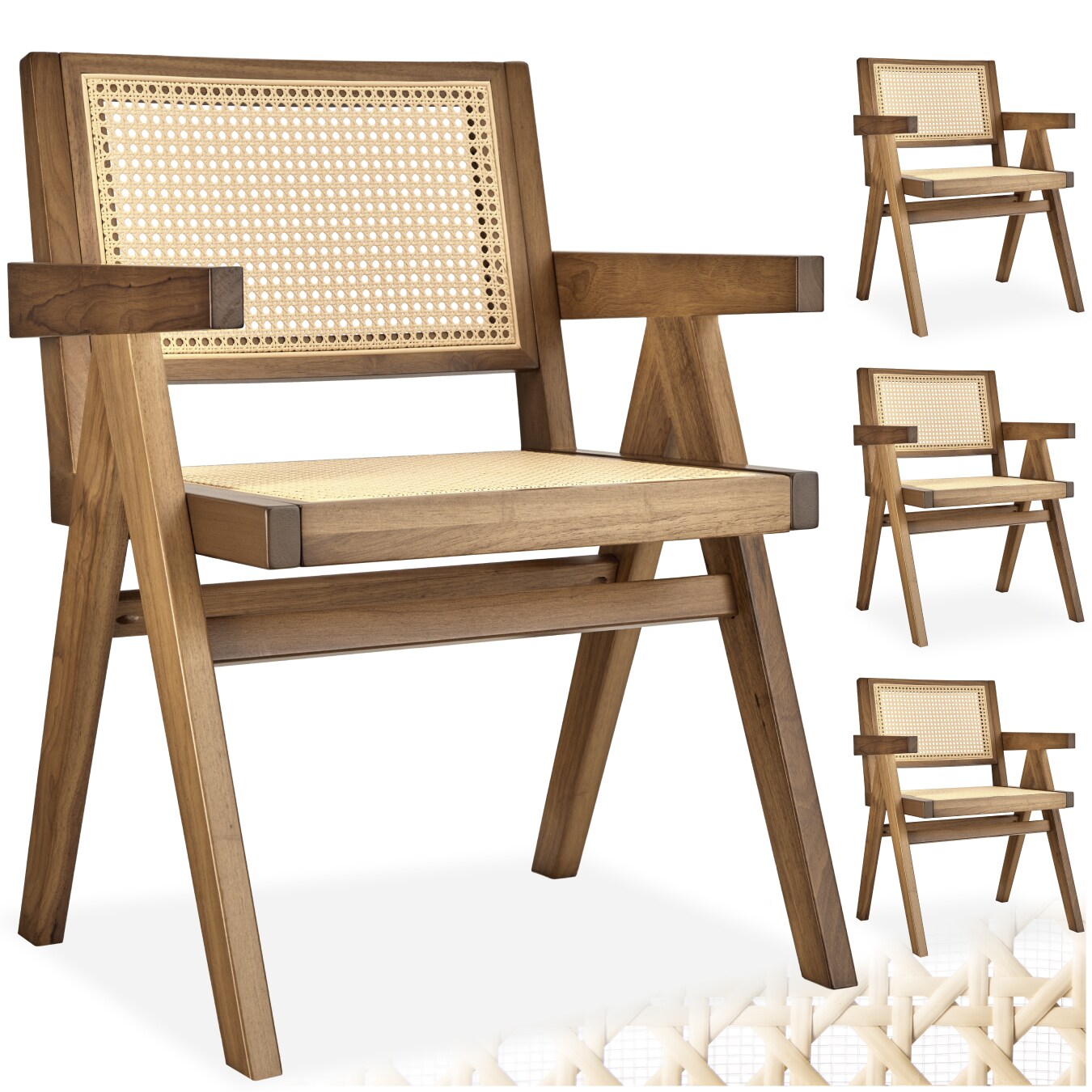 tectake® Armlehnstuhl, Boho-Stil, massives Holzgestell mit Lackierung, 59 x 56,5 x 82,5 cm, Belastbarkeit 120 kg