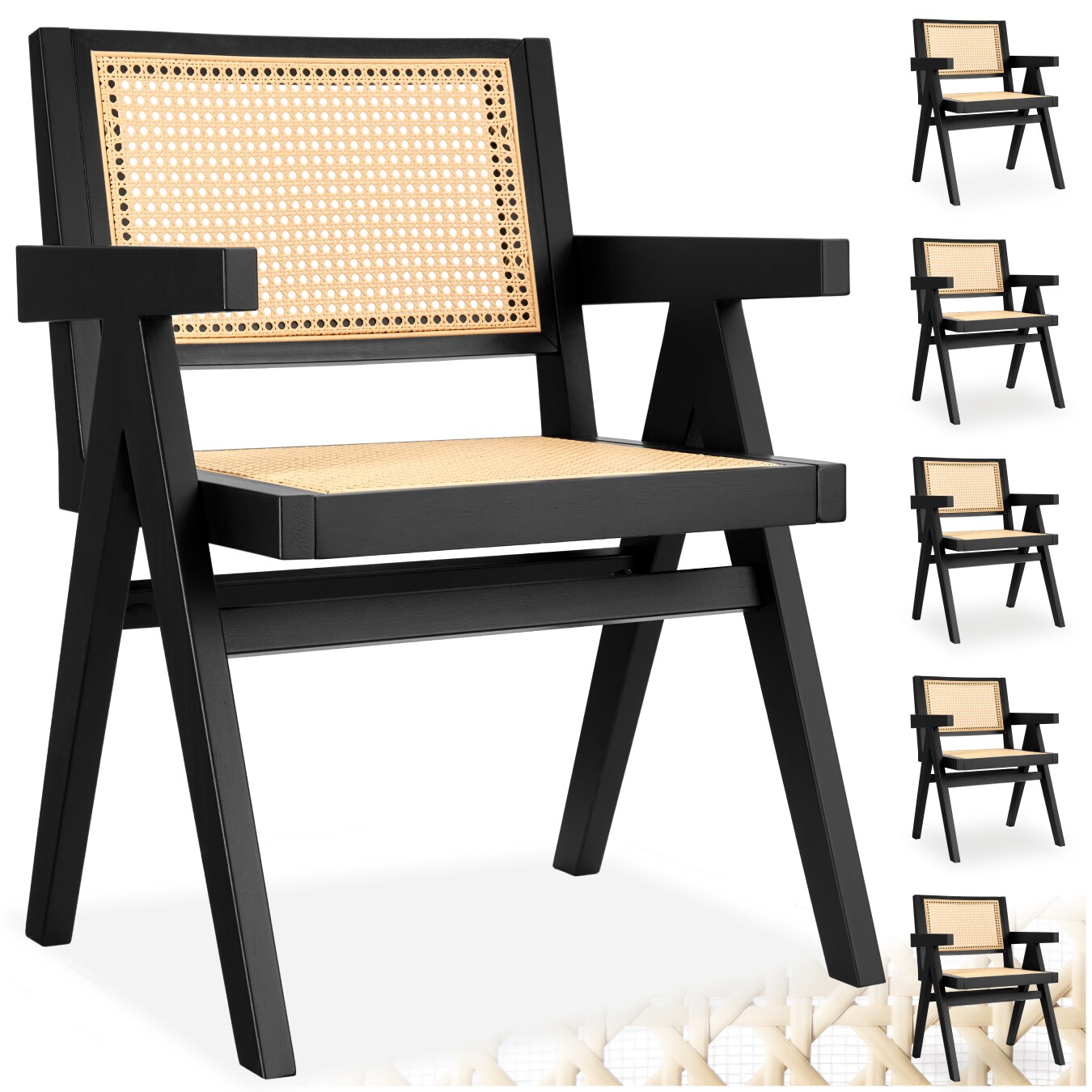 tectake® Armlehnstuhl, Boho-Stil, massives Holzgestell mit Lackierung, 59 x 56,5 x 82,5 cm, Belastbarkeit 120 kg