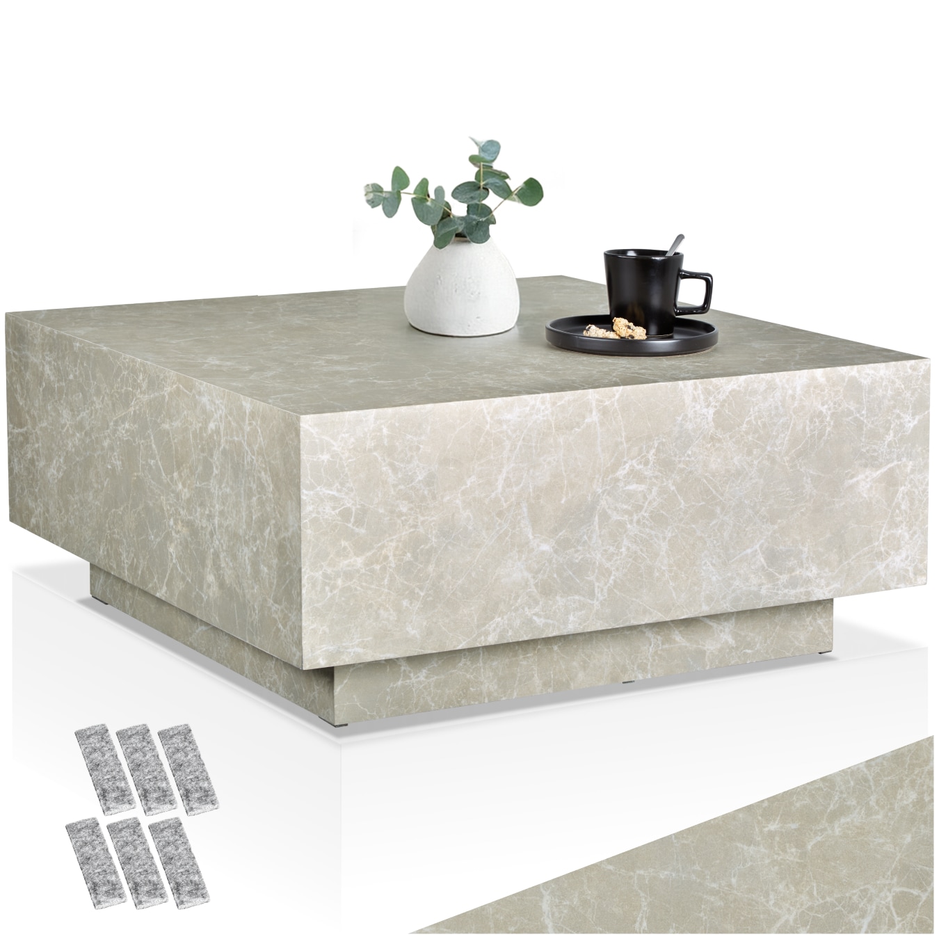 tectake® Couchtisch, minimalistisches Design, solider Standfuß für hohe Stabilität, inkl. Bodenschoner, Belastbarkeit 45 kg