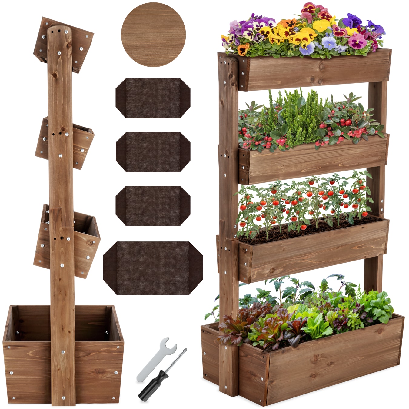 tectake&reg; Vertikalbeet, 4 Etagen, die oberen 3 mit Schr&auml;gstellfunktion, wetterfest und standsicher, inklusive Pflanzvlies, 85 x 45 x 140 cm 