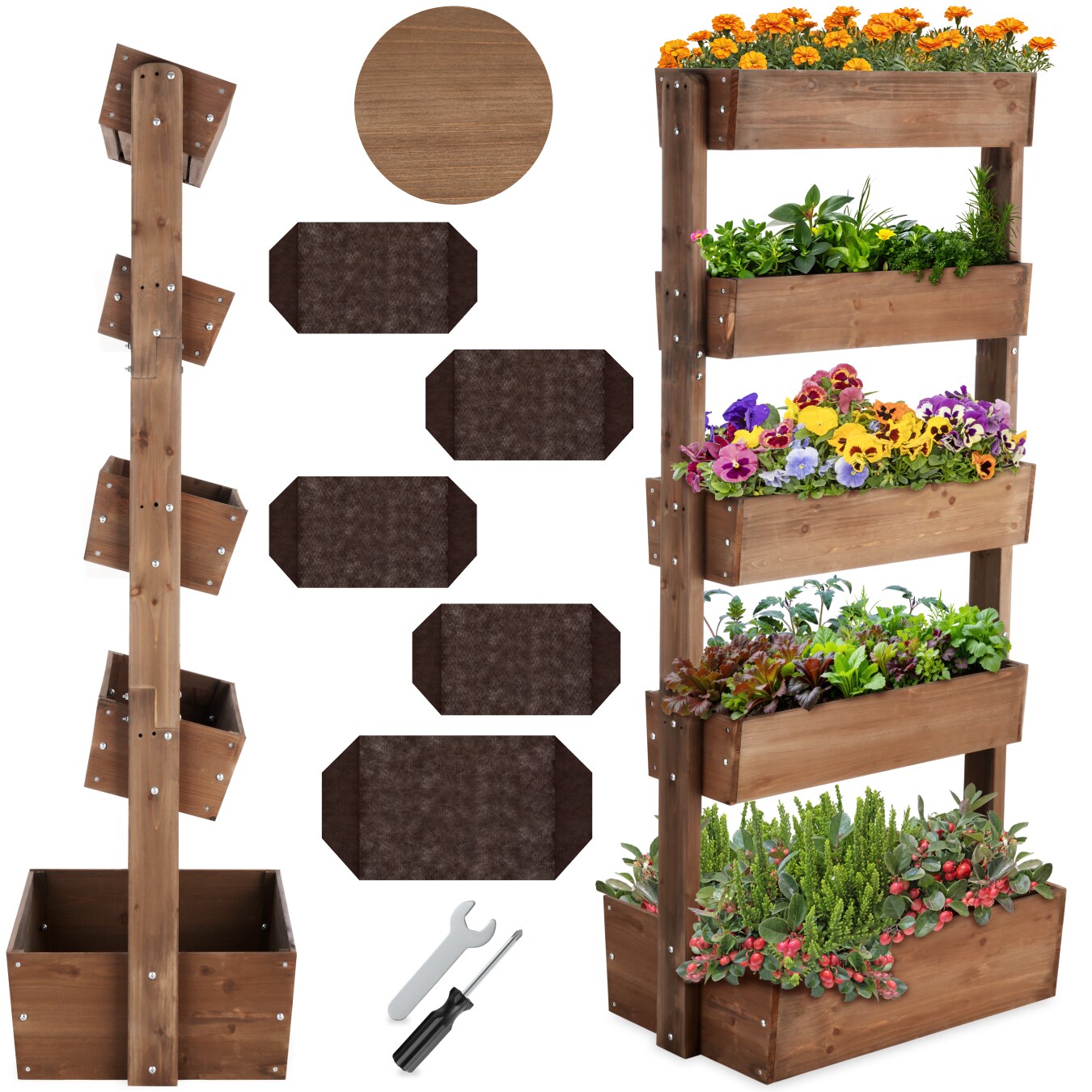 tectake® Hochbeet, 5 Etagen, die oberen 4 mit Schrägstellfunktion, wetterfest und standsicher, inklusive Pflanzvlies, 81 x 52 x 180 cm