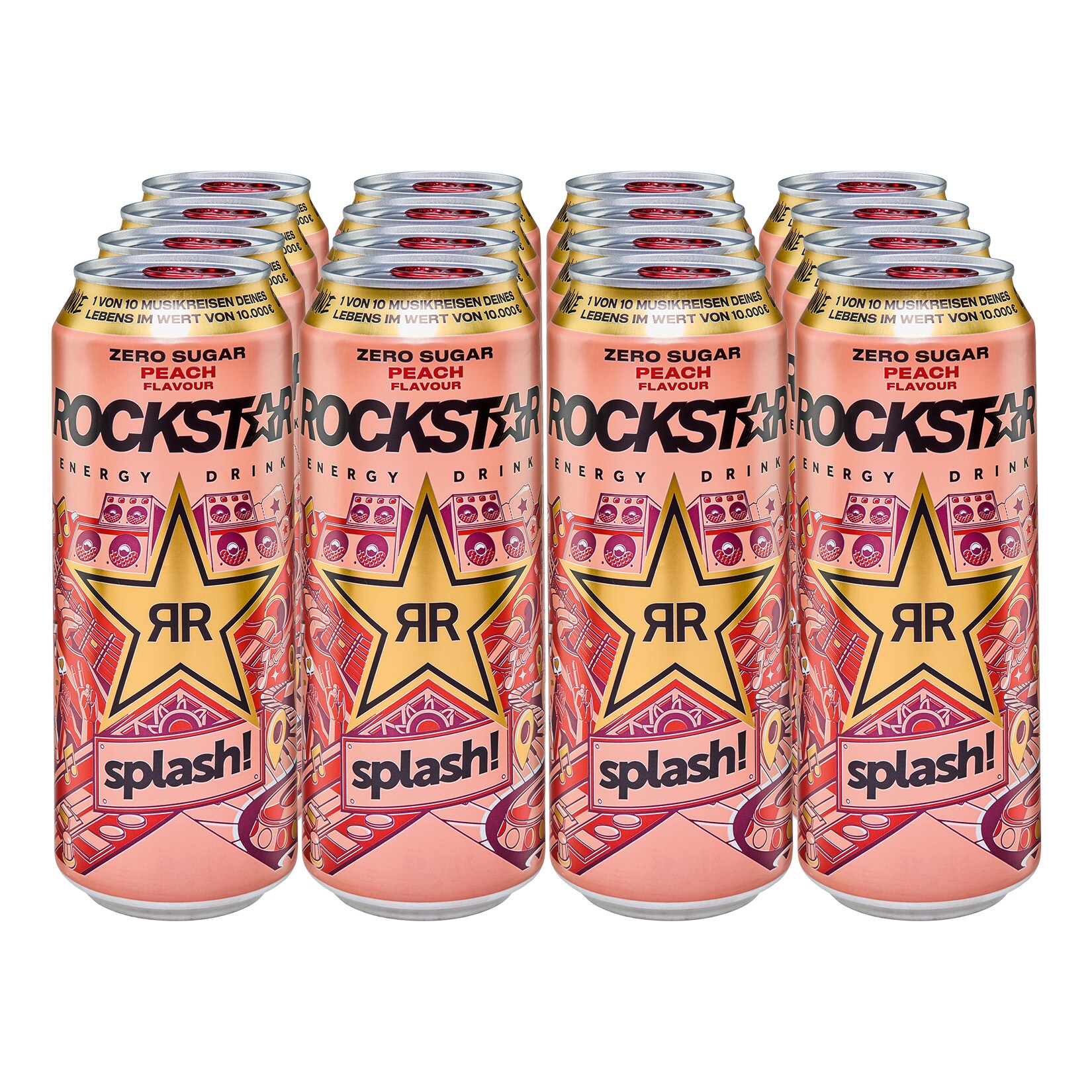 Rockstar Energy Drink Zero Peach 0,5 Liter, 12er Pack