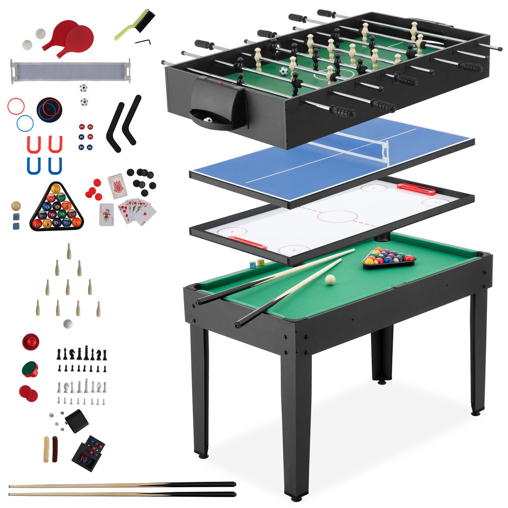 tectake® Multifunktionaler Spieltisch, 15in1, strapazierfähiges MDF, 125 x 123 x 83 cm