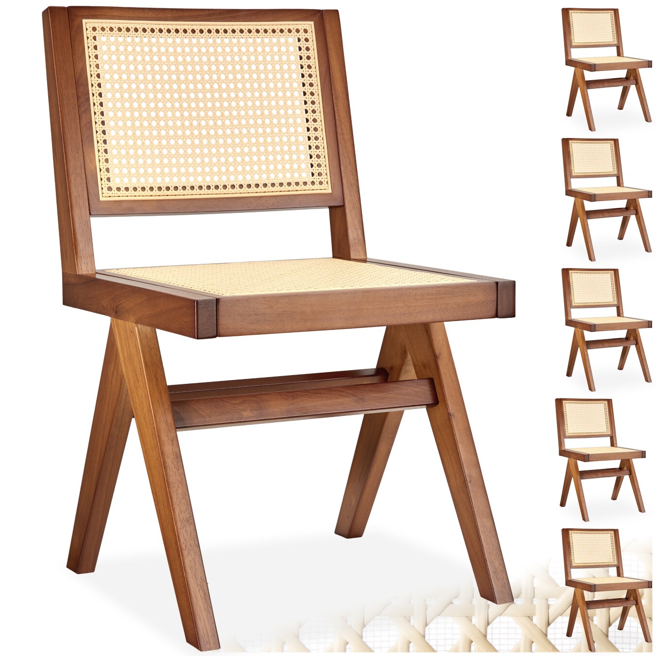 tectake® Holzstuhl, Boho-Stil, massives Holzgestell mit Lackierung, 48,5 x 53,5 x 83 cm, Belastbarkeit 120 kg