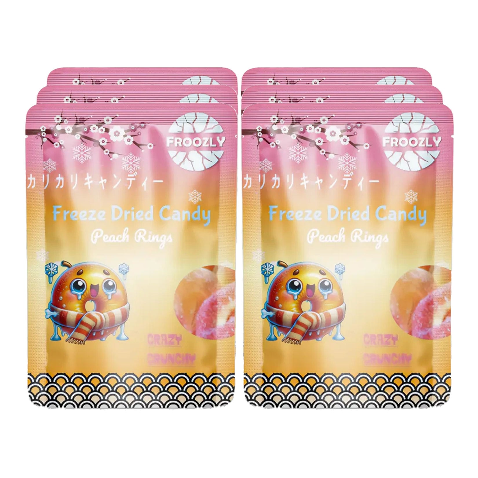 Froozly Freeze Dried Candy Peach Rings 42 g, 6er Pack - Bild 1