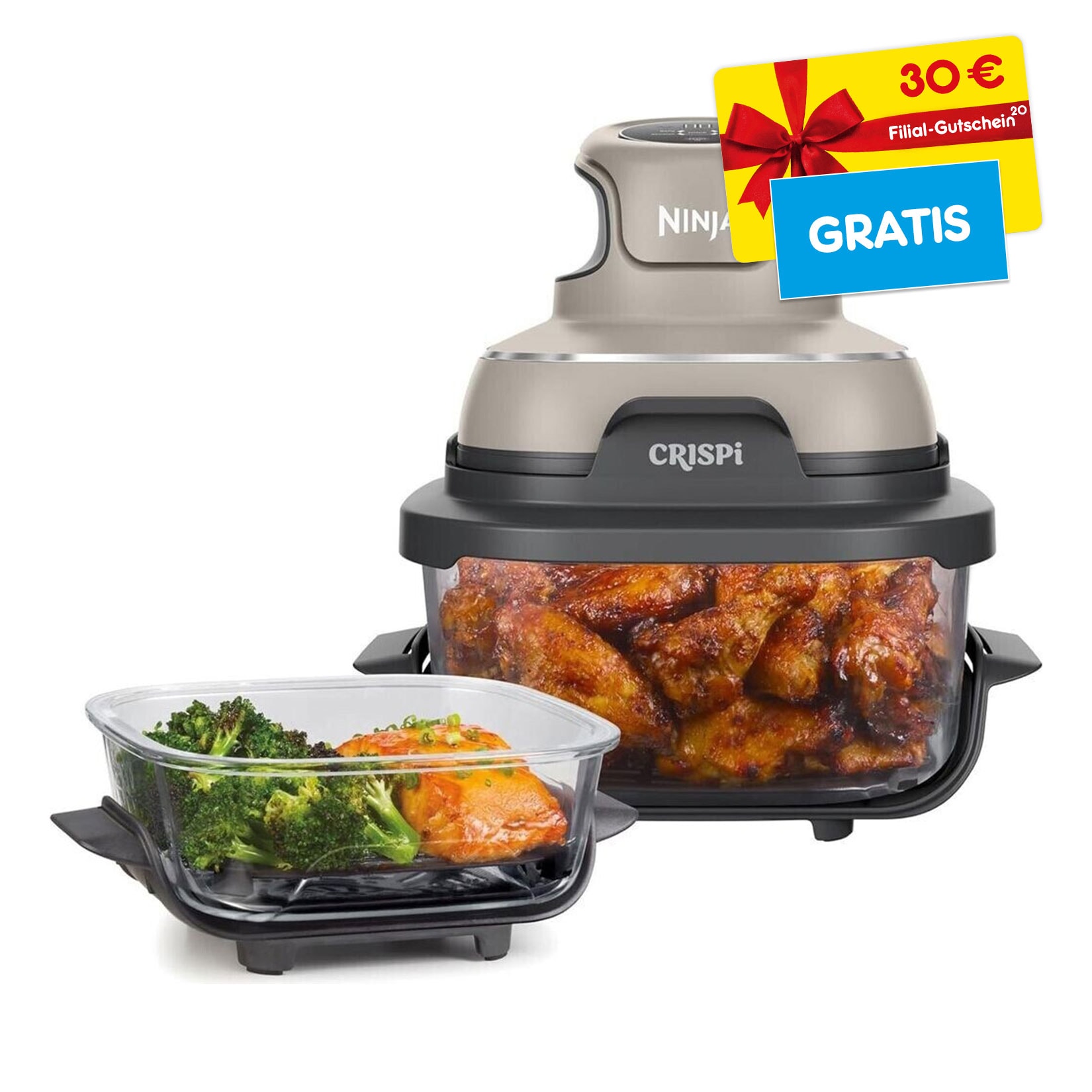 SharkNinja CRISPi tragbare Airfryer Hei&szlig;luftfritteuse, Stone + 30 &euro; Filial-Gutschein - Bild 1