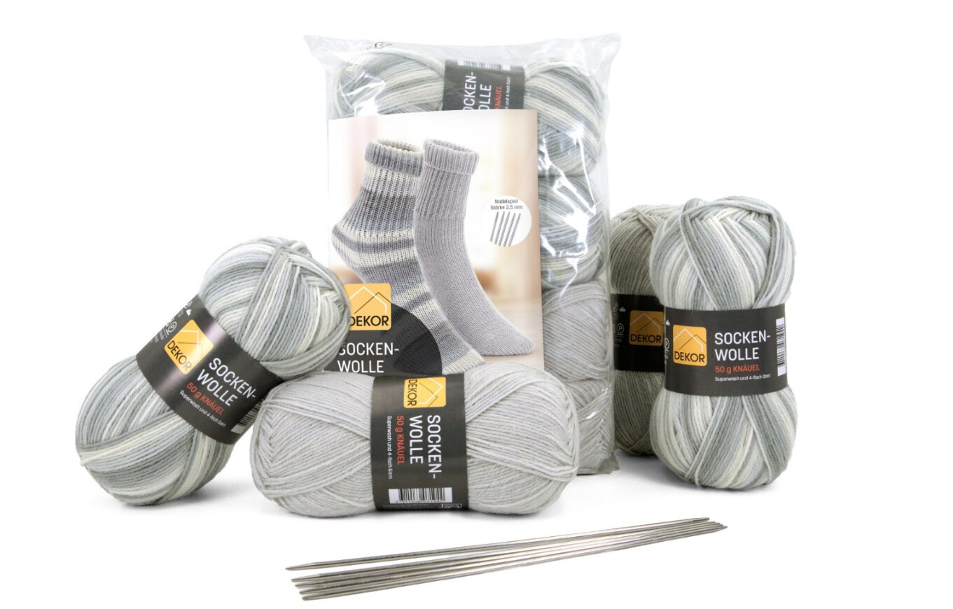 Sockenstrickset 4 x 50g  - silber-wei&szlig; - Bild 1