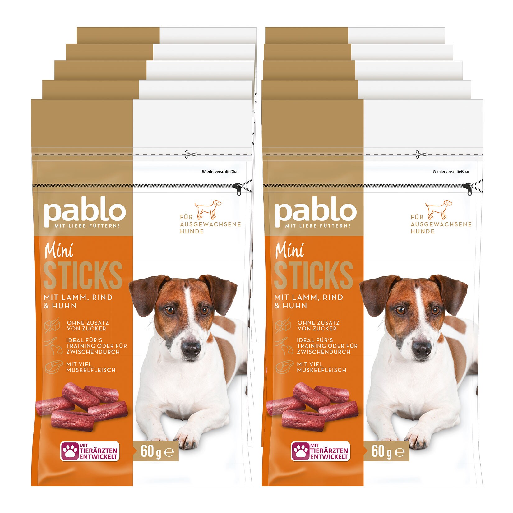 Pablo Mini Sticks mit Lamm, Rind & Huhn 60g, 10er Pack - Bild 1