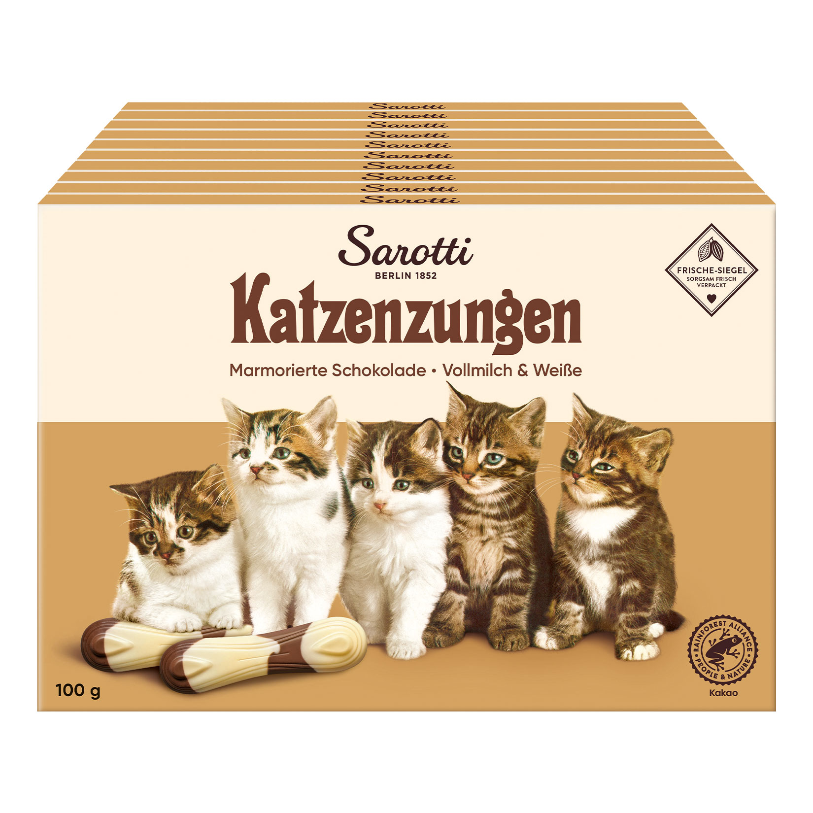 Sarotti Katzenzungen Vollmilch & Wei&szlig; marmoriert 100 g, 10er Pack - Bild 1