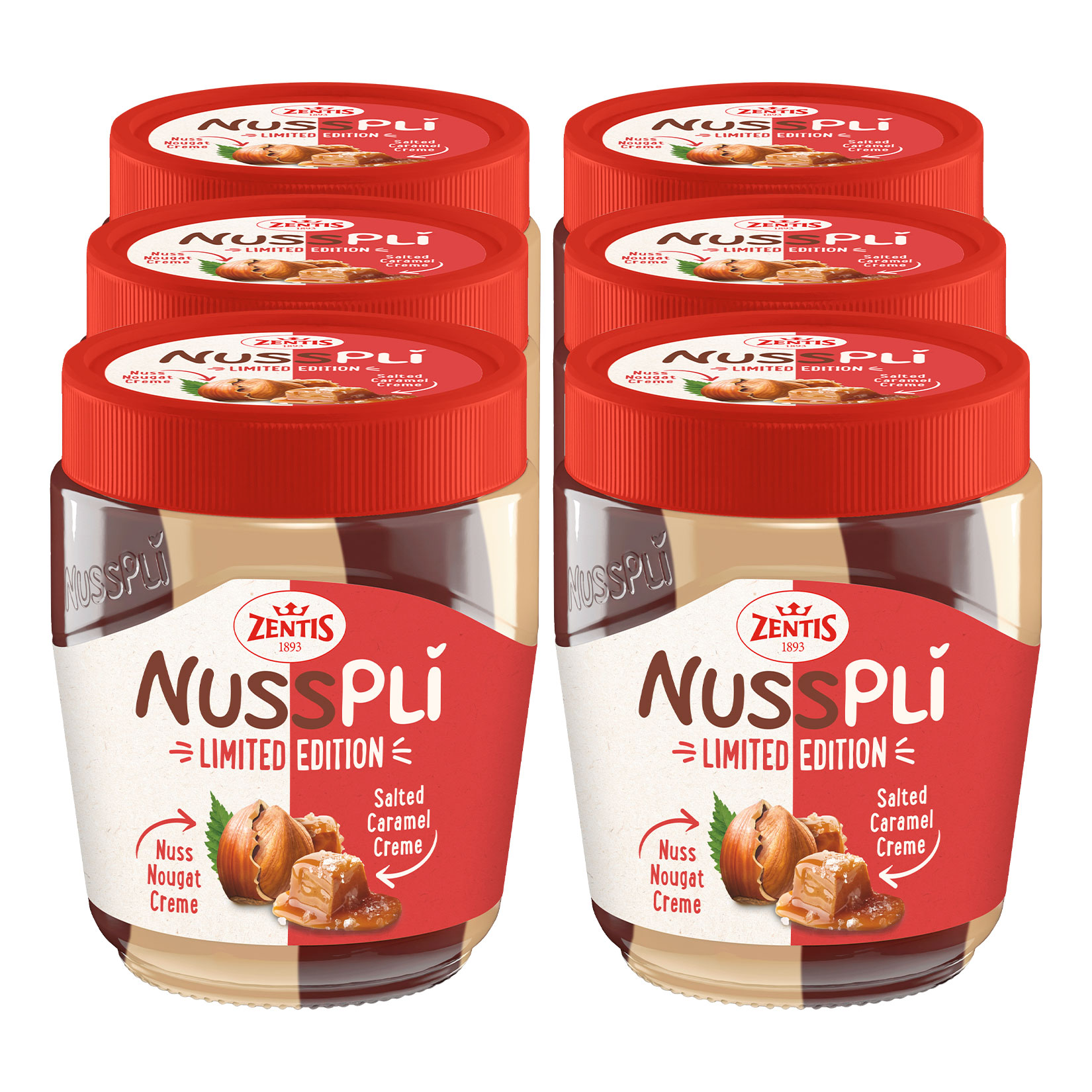 Zentis Duo-Creme, Nusspli + salted Caramel, 300g, 6er Pack - Bild 1