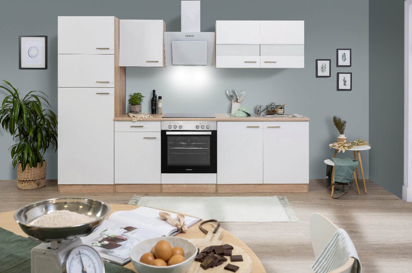 Respekta Küchenzeile ca 270 cm mit Kühlschrank -versch. Ausführungen - weiß