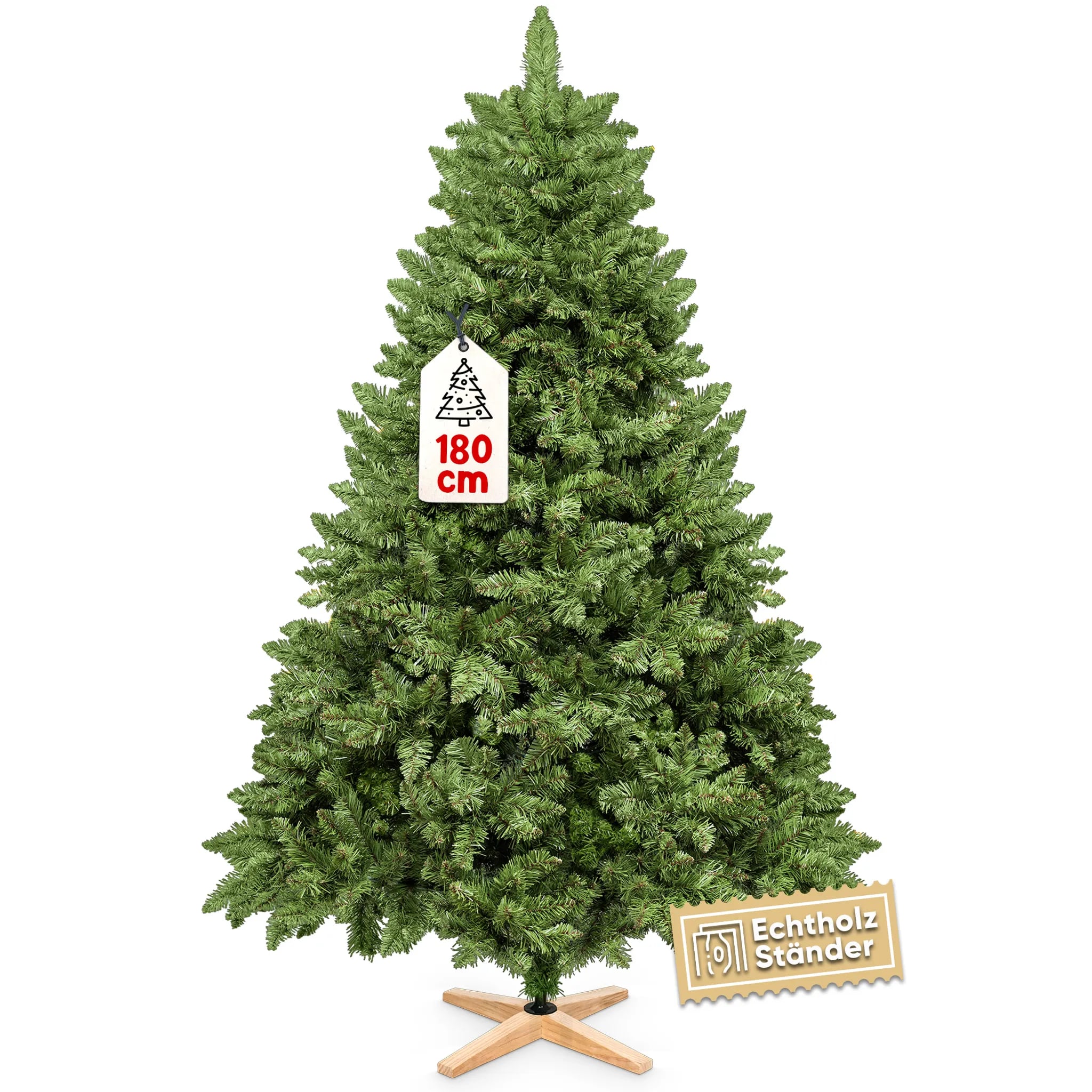 VESKA Weihnachtsbaum k&uuml;nstlich 180cm - mit Holzst&auml;nder, Nordmanntanne, K&uuml;nstlicher Tannenbaum, Naturgetreu, dichte Zweige ohne LED - Bild 1