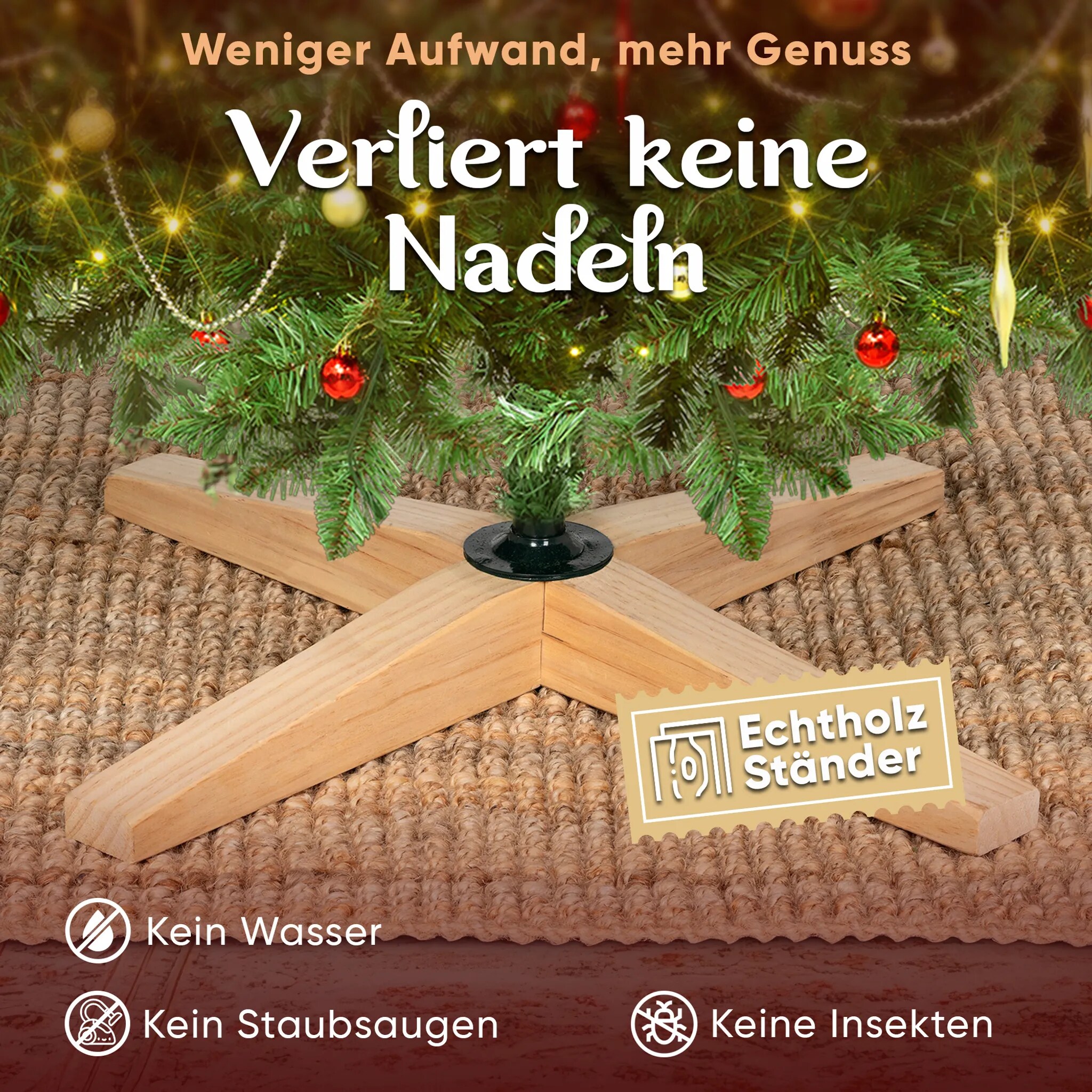 VESKA Weihnachtsbaum knstlich 180cm - mit Holzstnder, Nordmanntanne,  Knstlicher Tannenbaum, Naturgetreu, dichte Zweige ohne LED