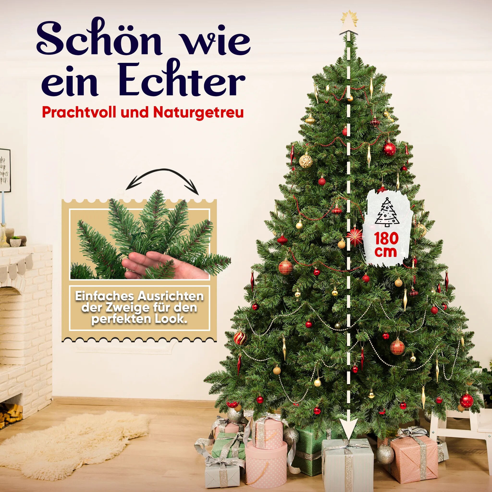 VESKA Weihnachtsbaum knstlich 180cm - mit Holzstnder, Nordmanntanne,  Knstlicher Tannenbaum, Naturgetreu, dichte Zweige ohne LED online kaufen  bei Netto