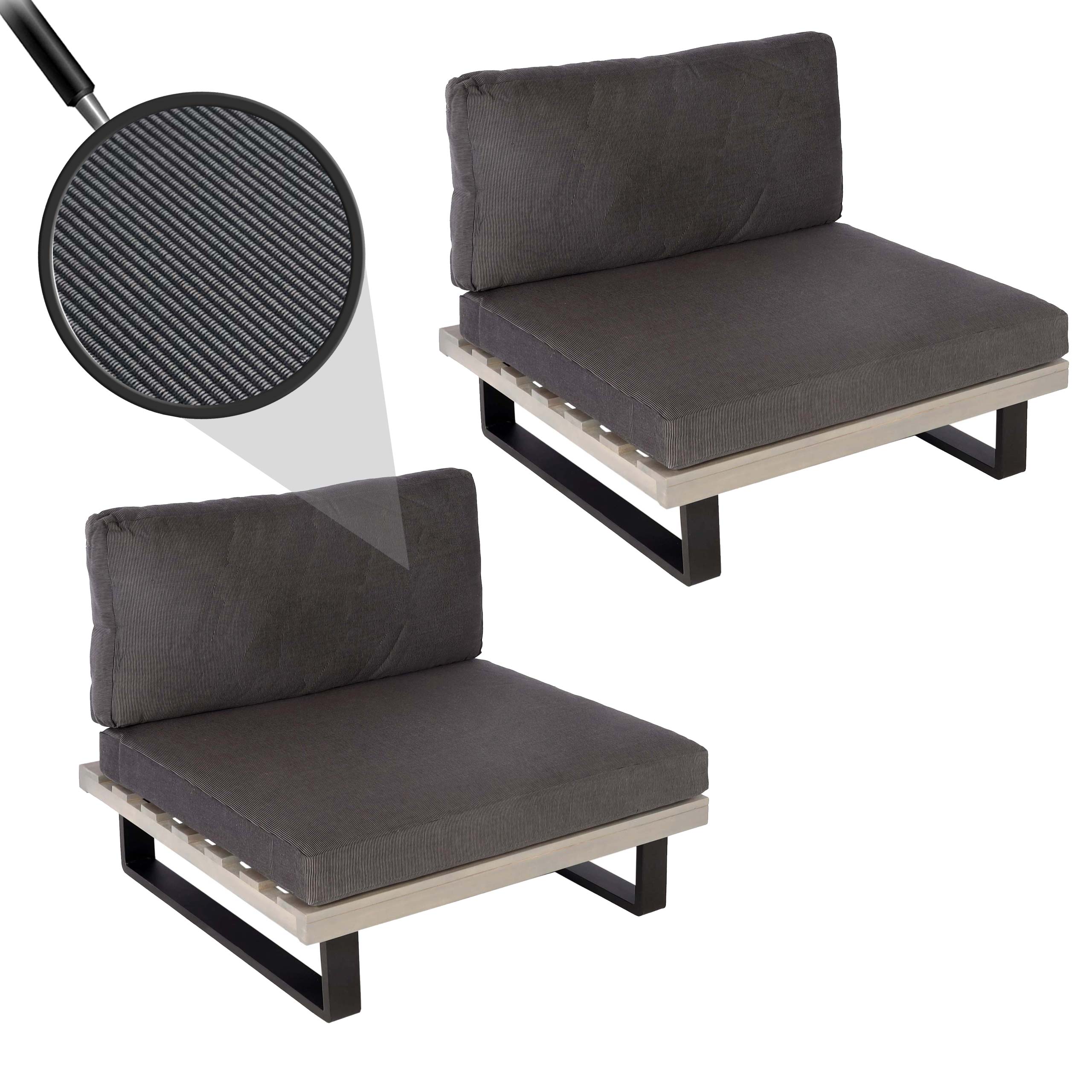 2er-Set Lounge-Sessel MCW-H54, Garten-Sessel, Spun Poly Akazie Holz FSC-zertifiziert Alu ~ grau, Polster dunkelgrau - Bild 1